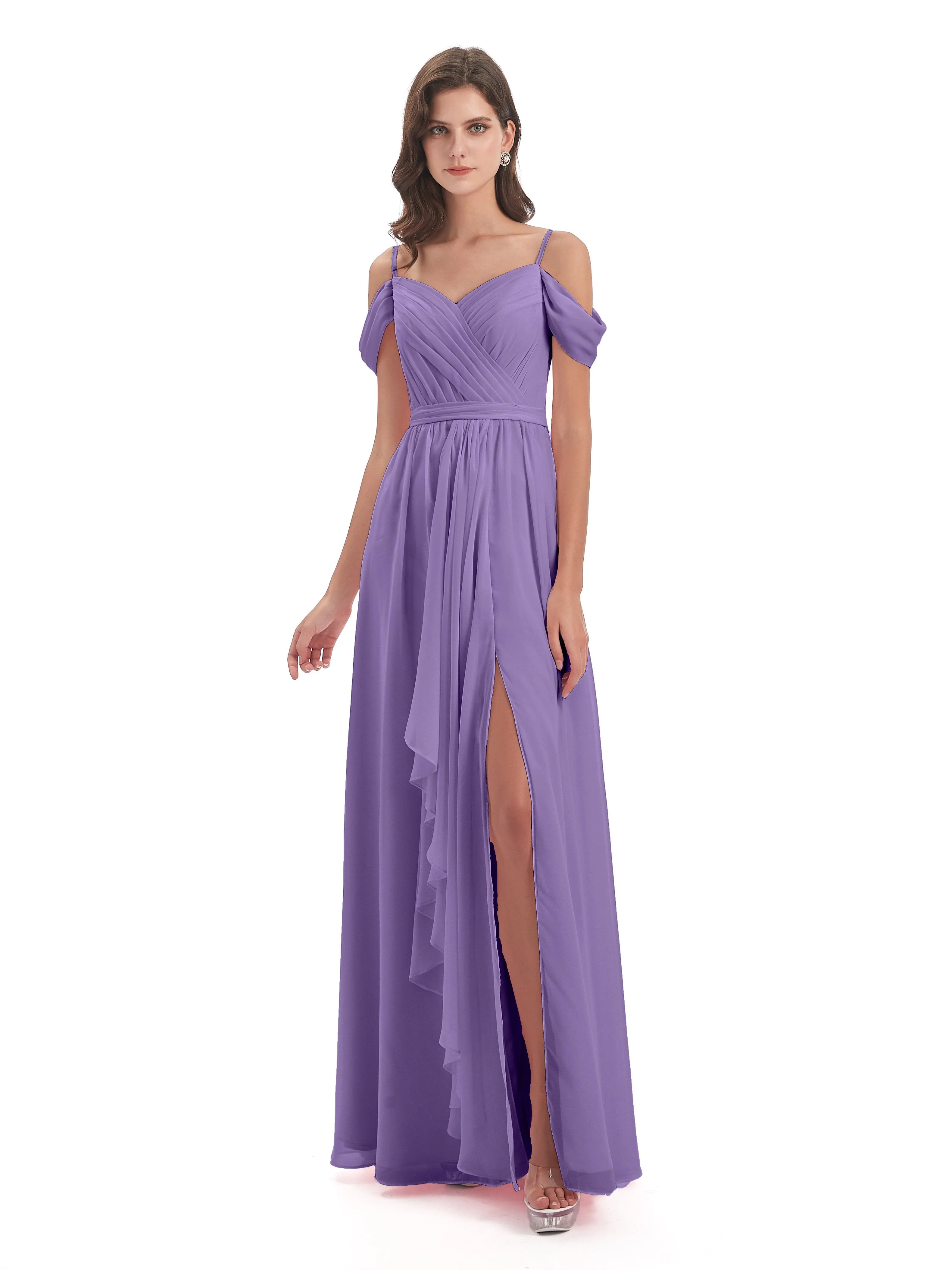 Rosie Affordable A-line Split Long Chiffon Bridesmaid Dresses