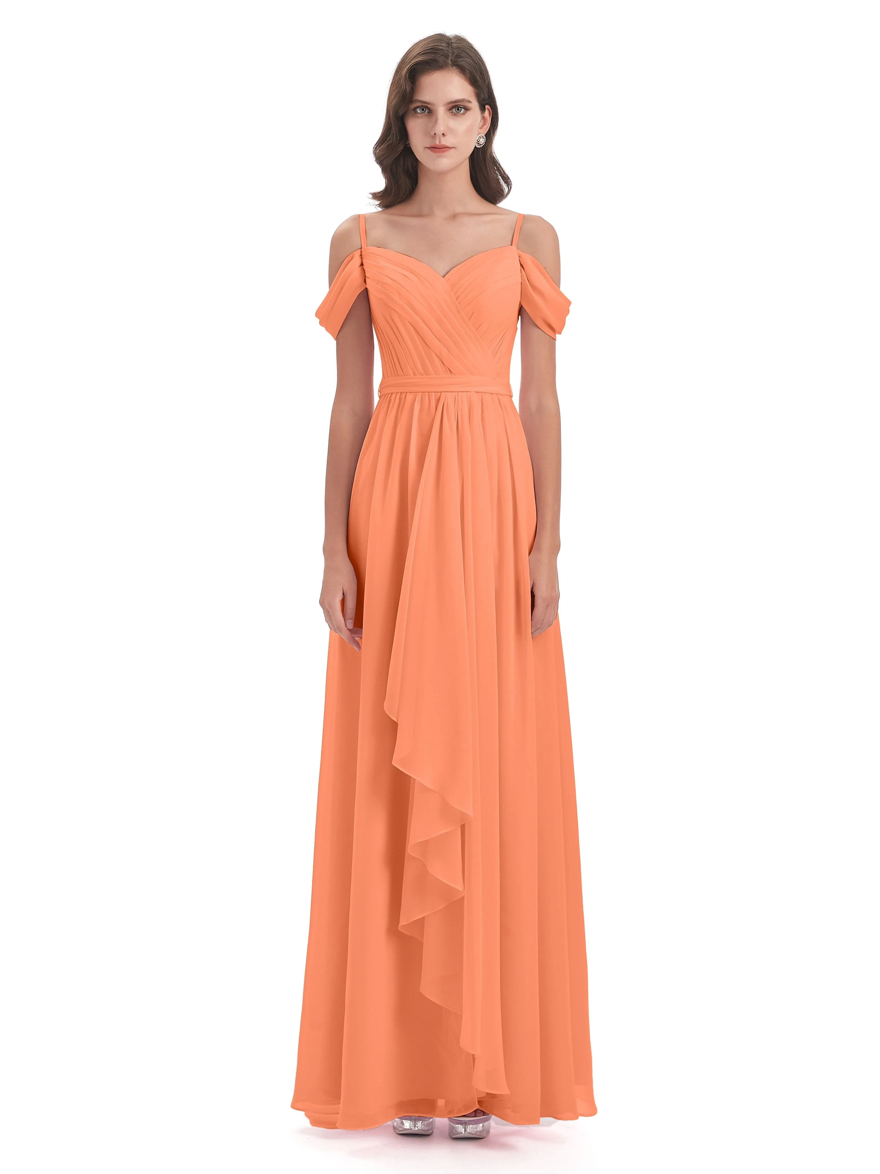 Rosie Affordable A-line Split Long Chiffon Bridesmaid Dresses