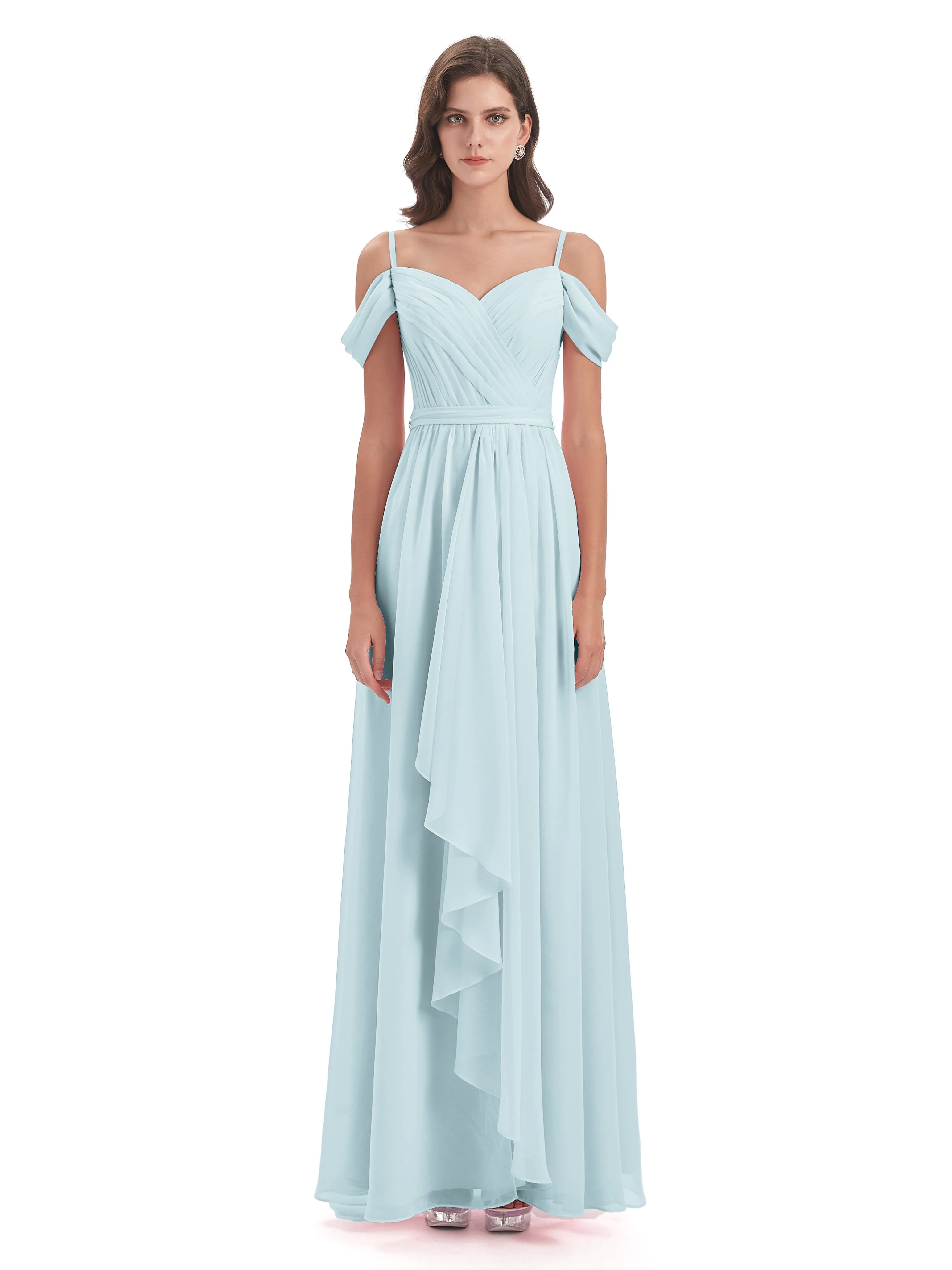 Rosie Affordable A-line Split Long Chiffon Bridesmaid Dresses