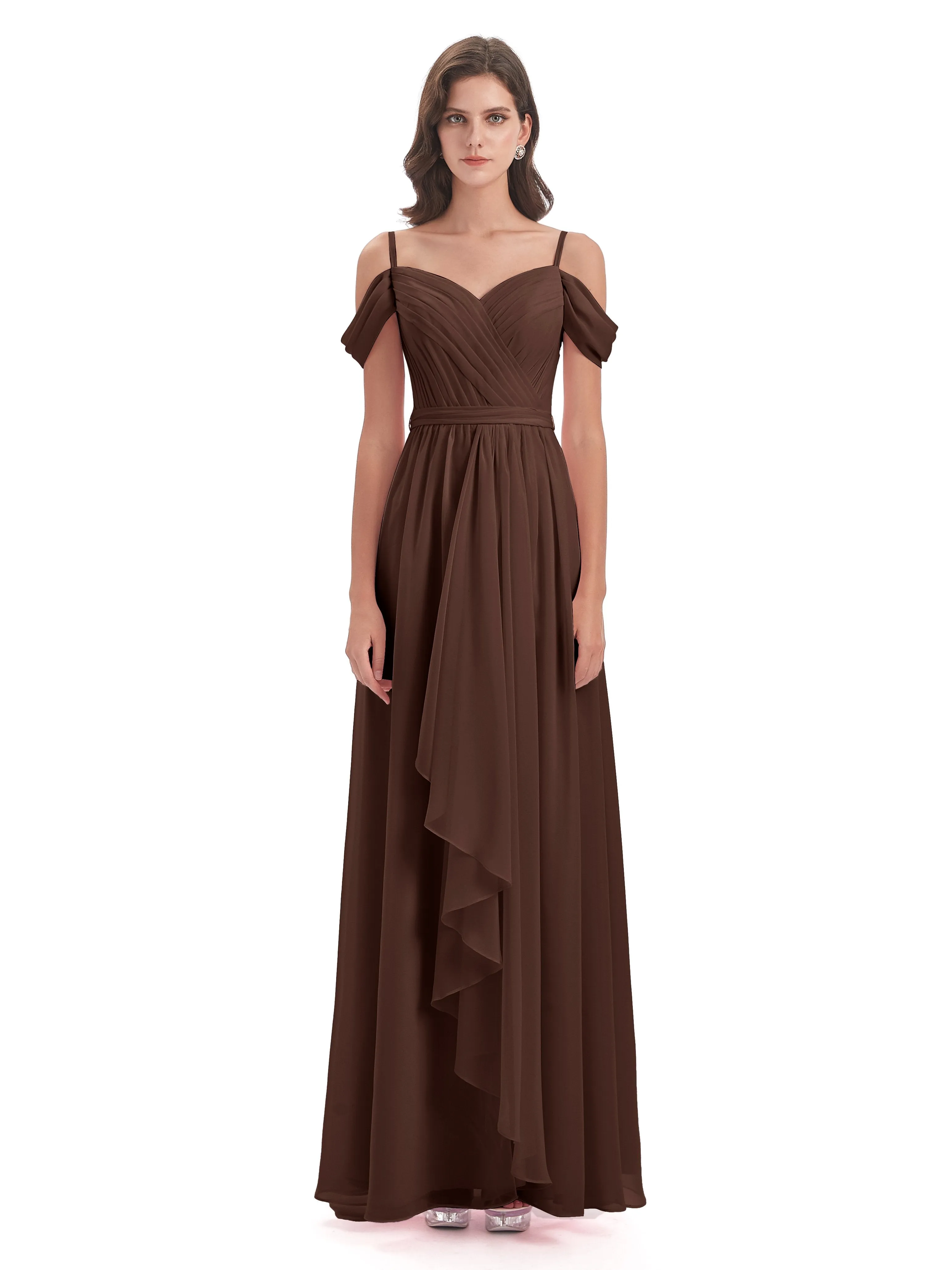 Rosie Affordable A-line Split Long Chiffon Bridesmaid Dresses