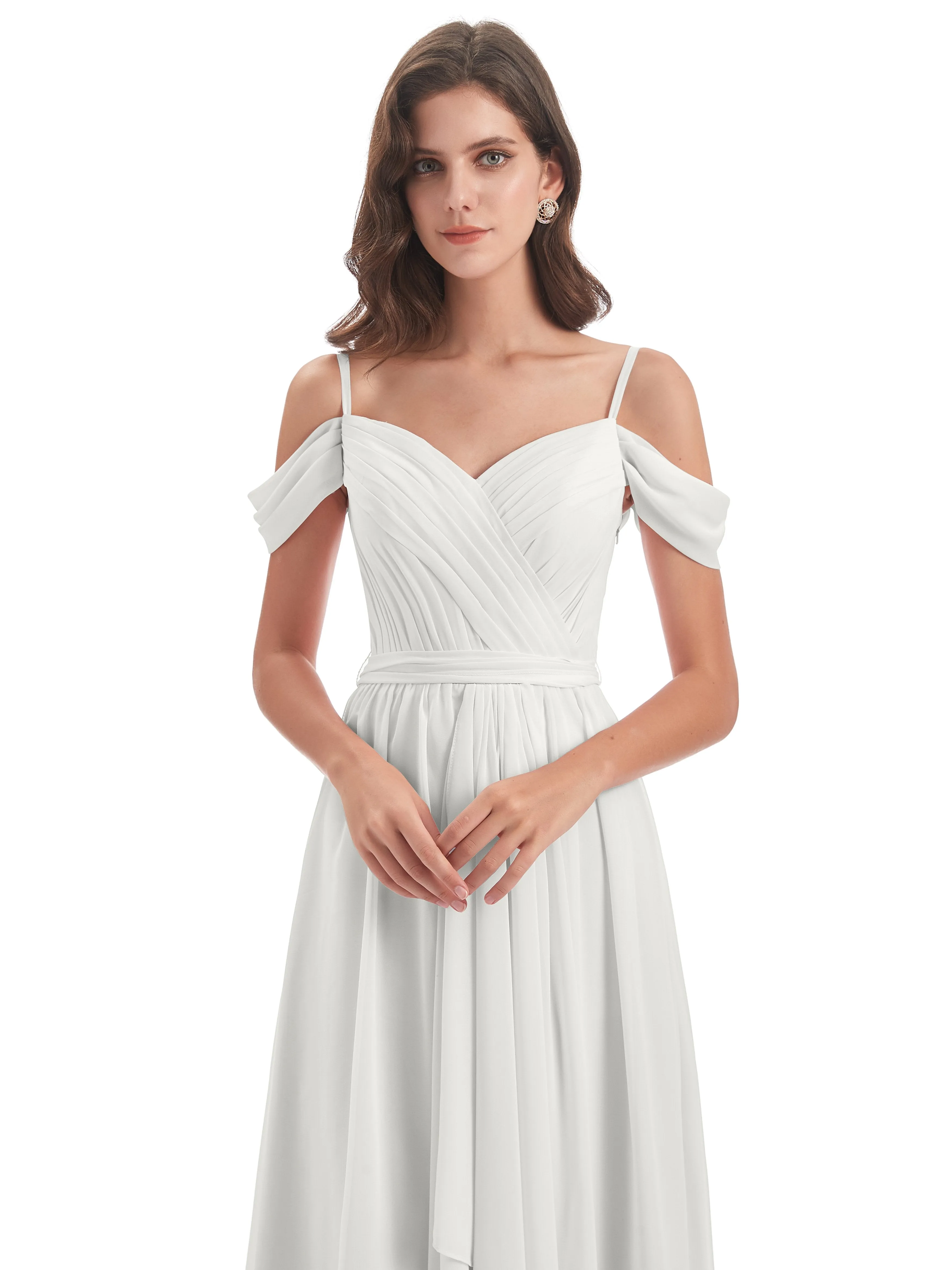 Rosie Affordable A-line Split Long Chiffon Bridesmaid Dresses