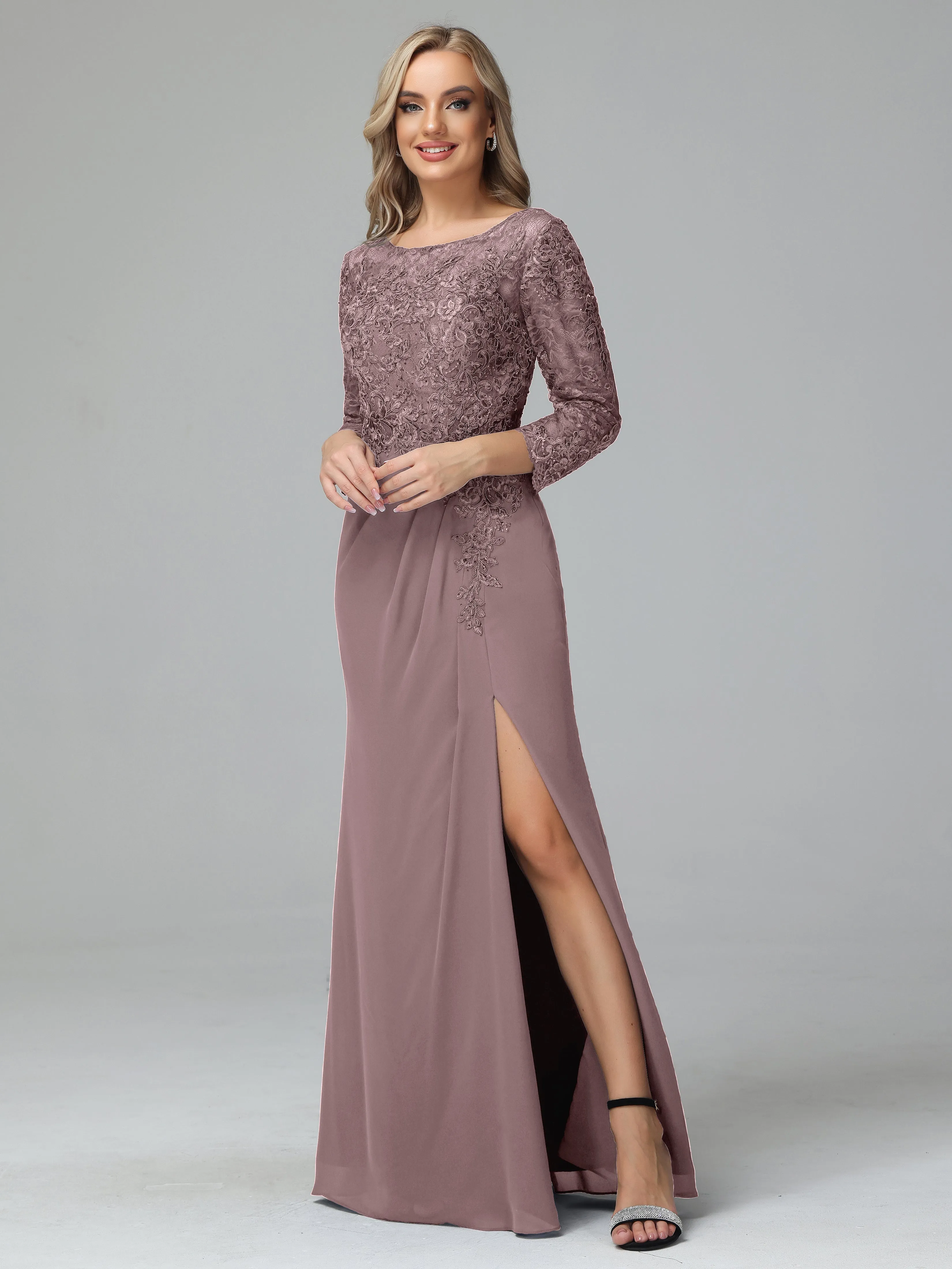 Round Neck Chiffon Mother of the Bride Dress With Split