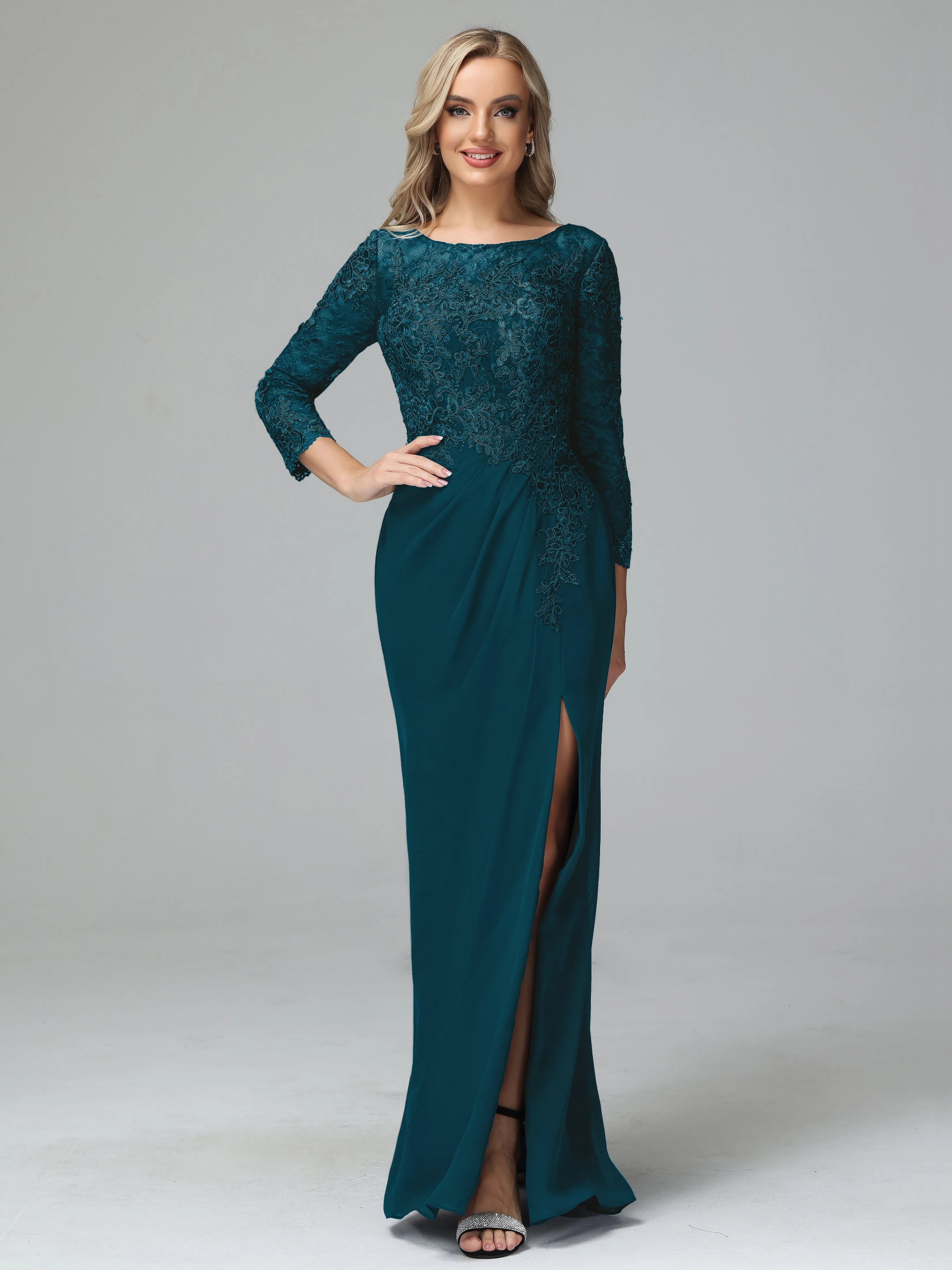 Round Neck Chiffon Mother of the Bride Dress With Split