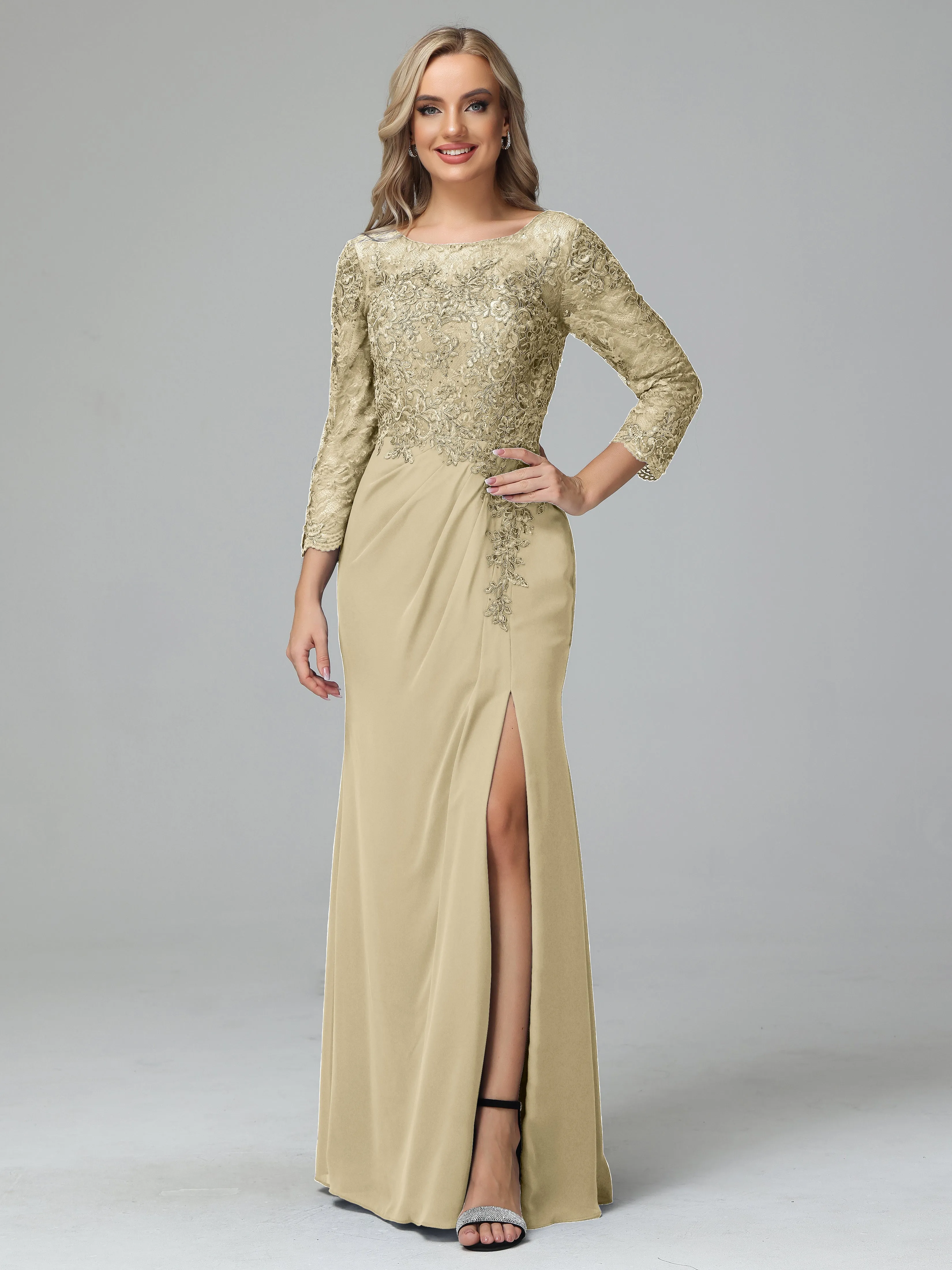 Round Neck Chiffon Mother of the Bride Dress With Split