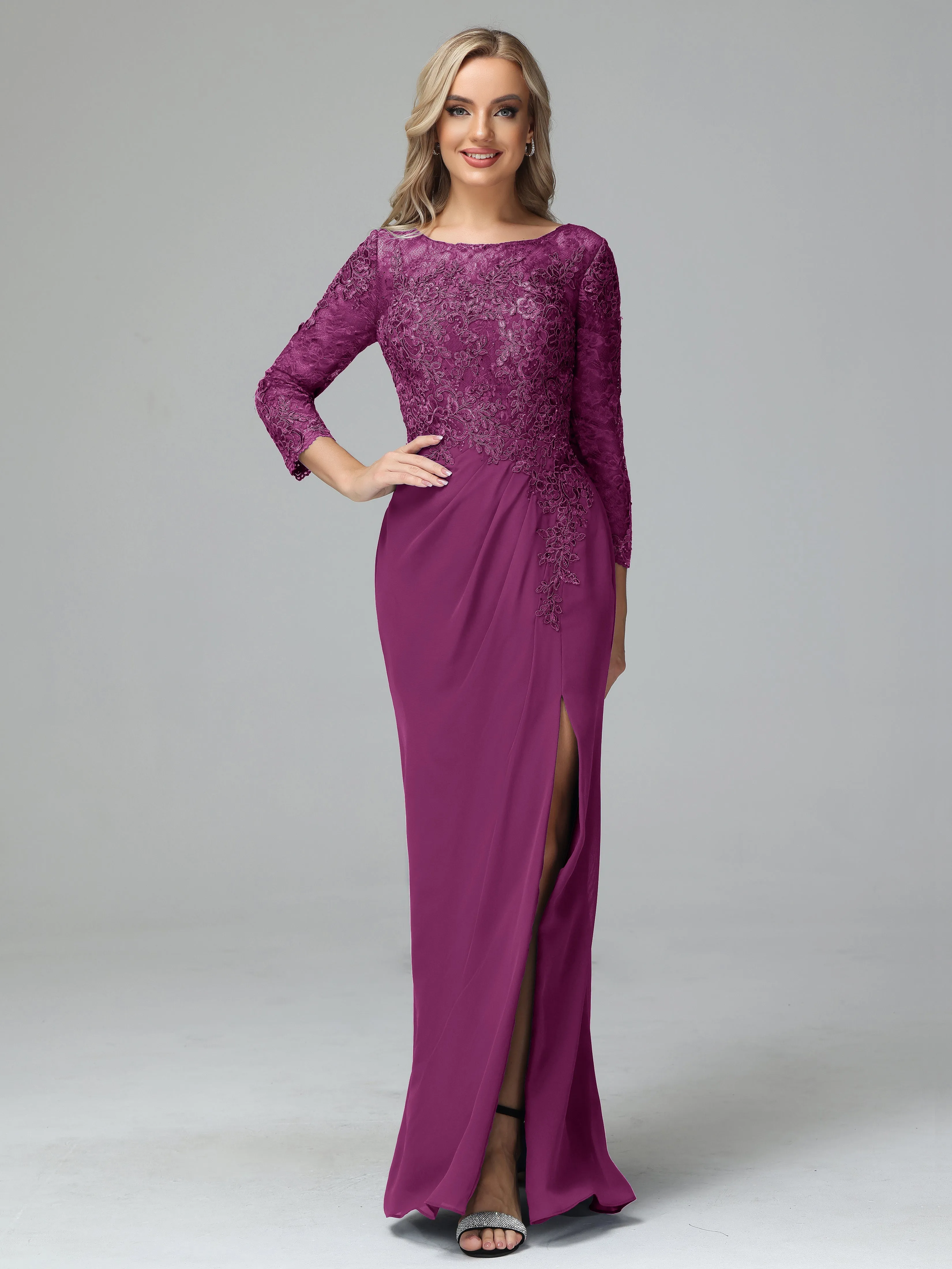 Round Neck Chiffon Mother of the Bride Dress With Split