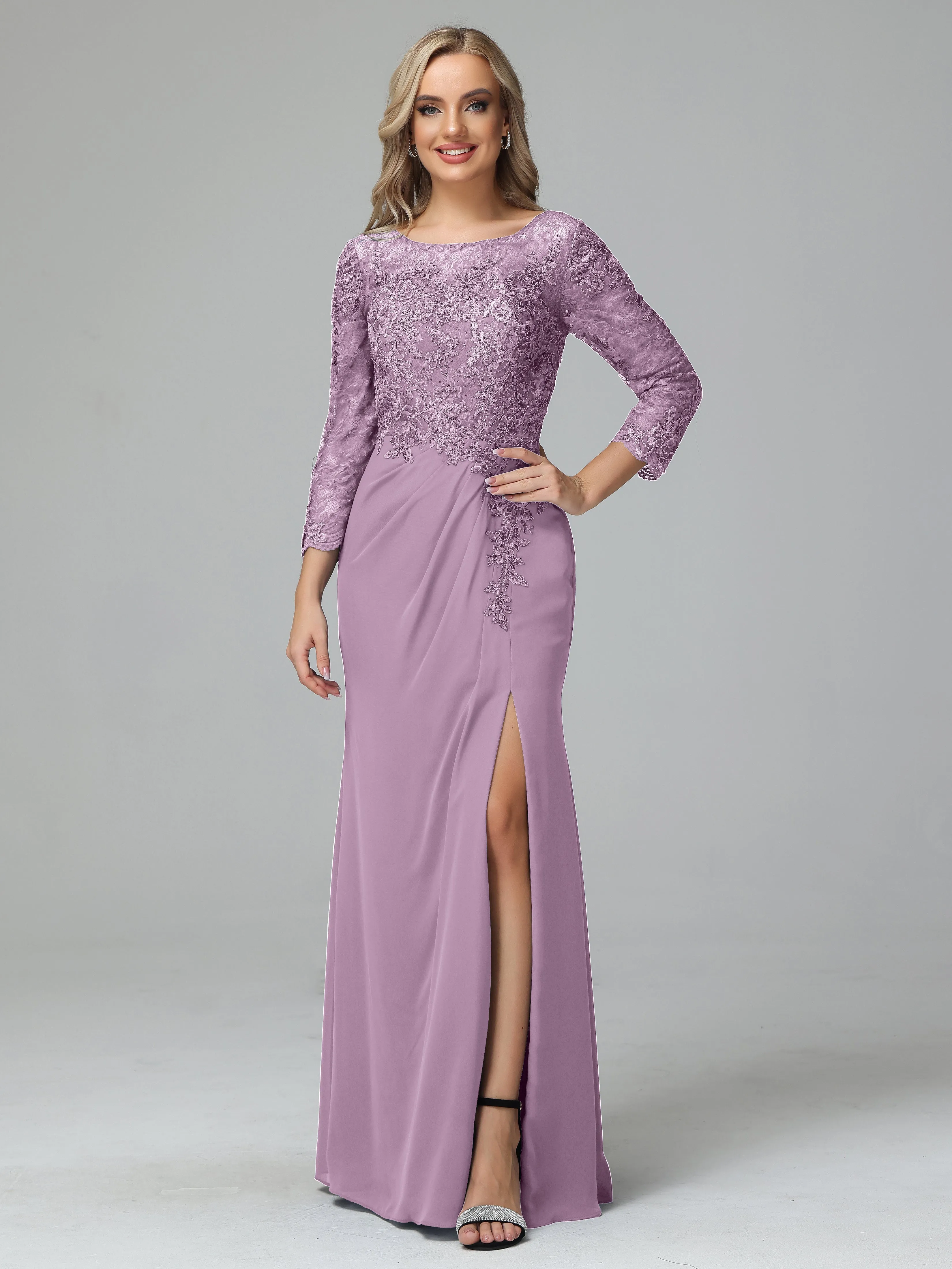 Round Neck Chiffon Mother of the Bride Dress With Split