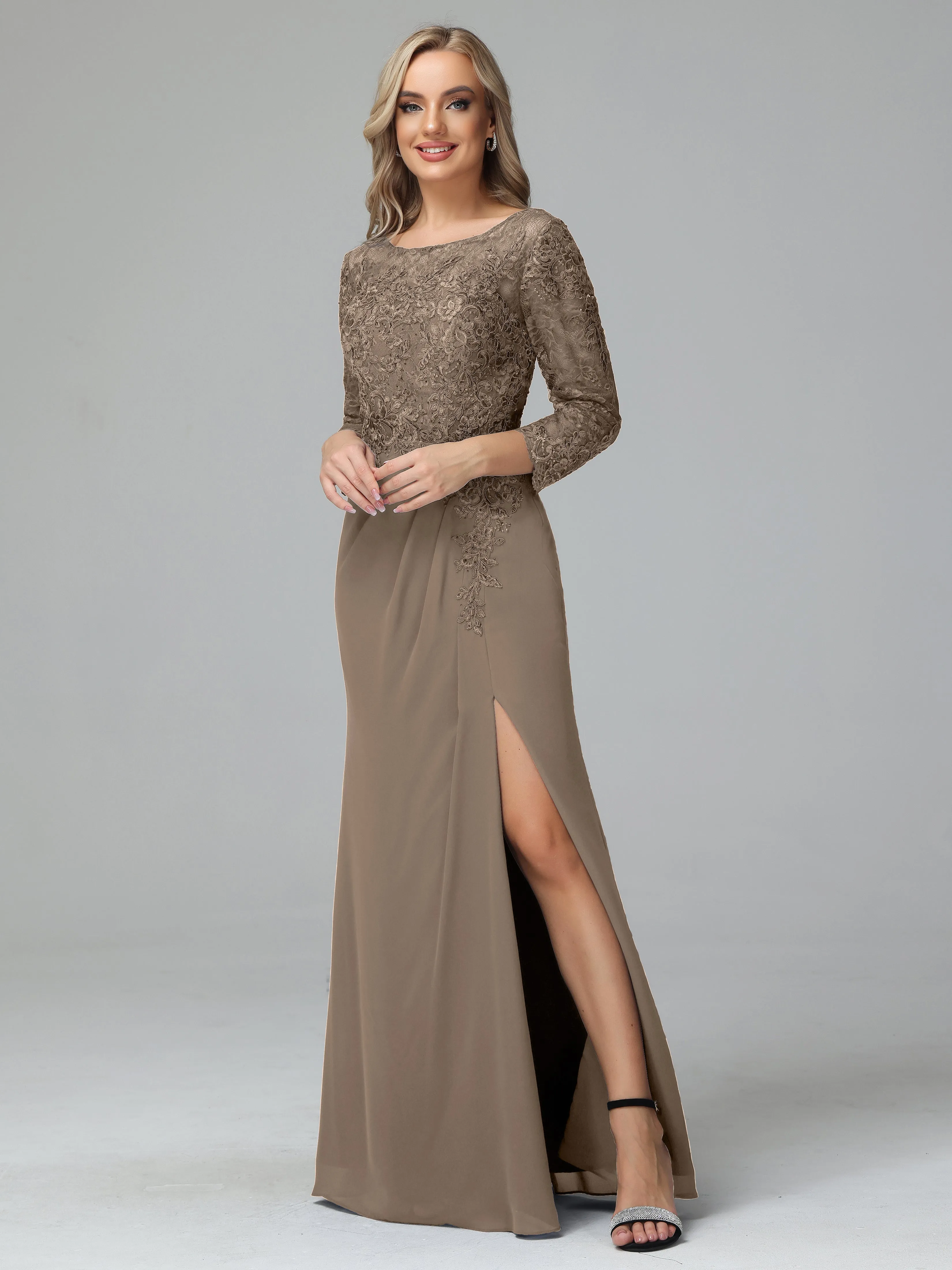 Round Neck Chiffon Mother of the Bride Dress With Split