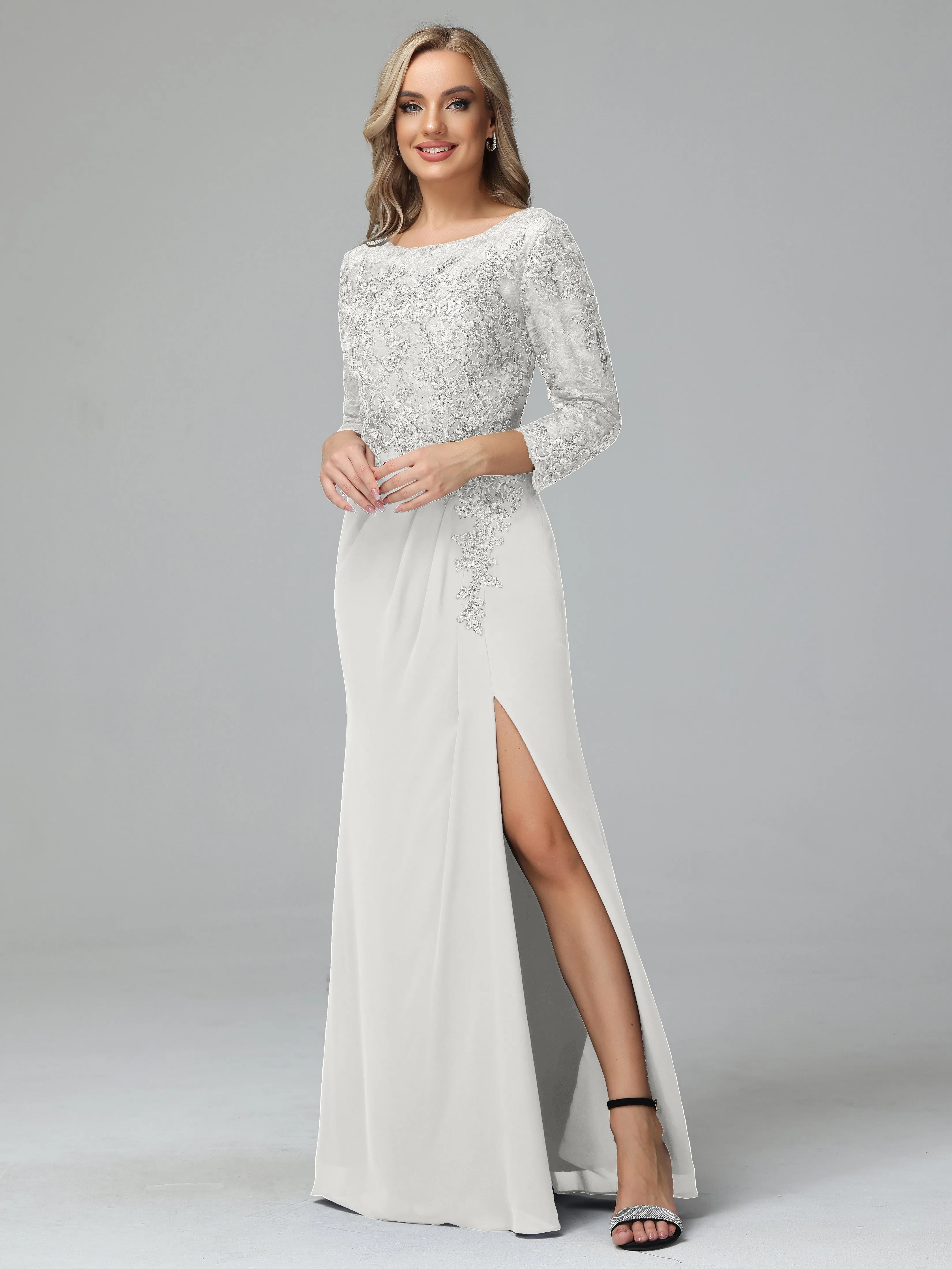 Round Neck Chiffon Mother of the Bride Dress With Split