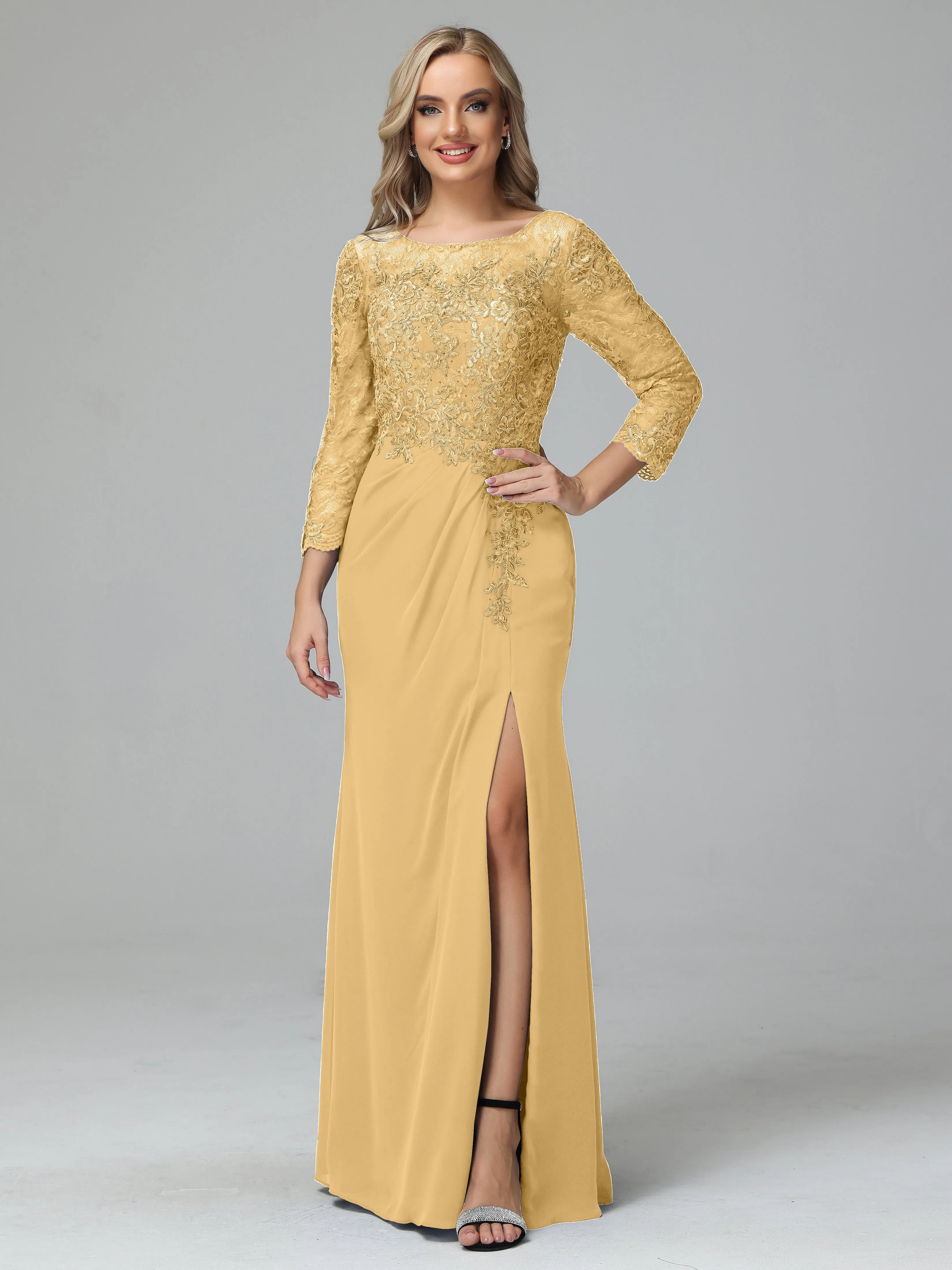 Round Neck Chiffon Mother of the Bride Dress With Split