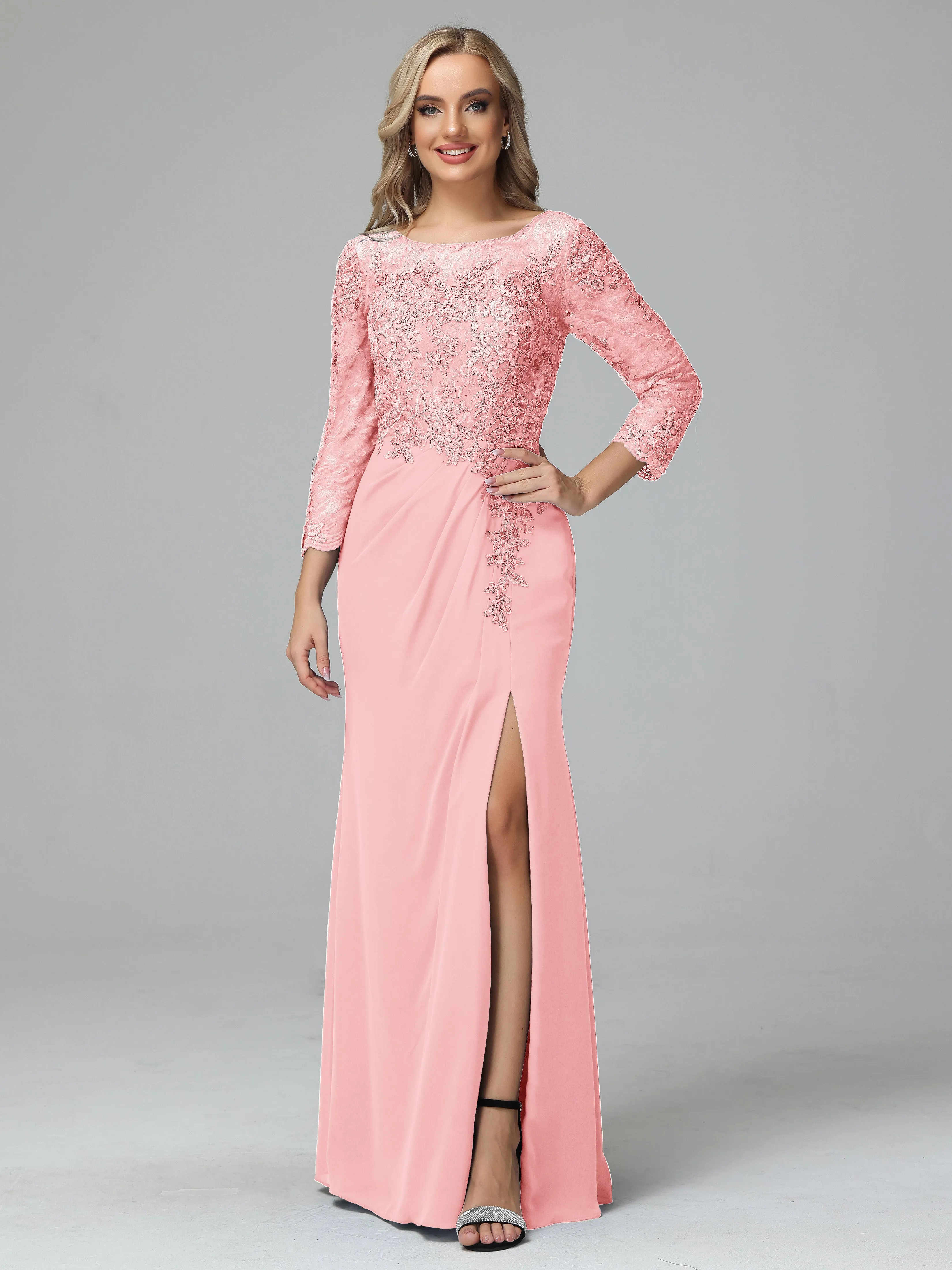 Round Neck Chiffon Mother of the Bride Dress With Split