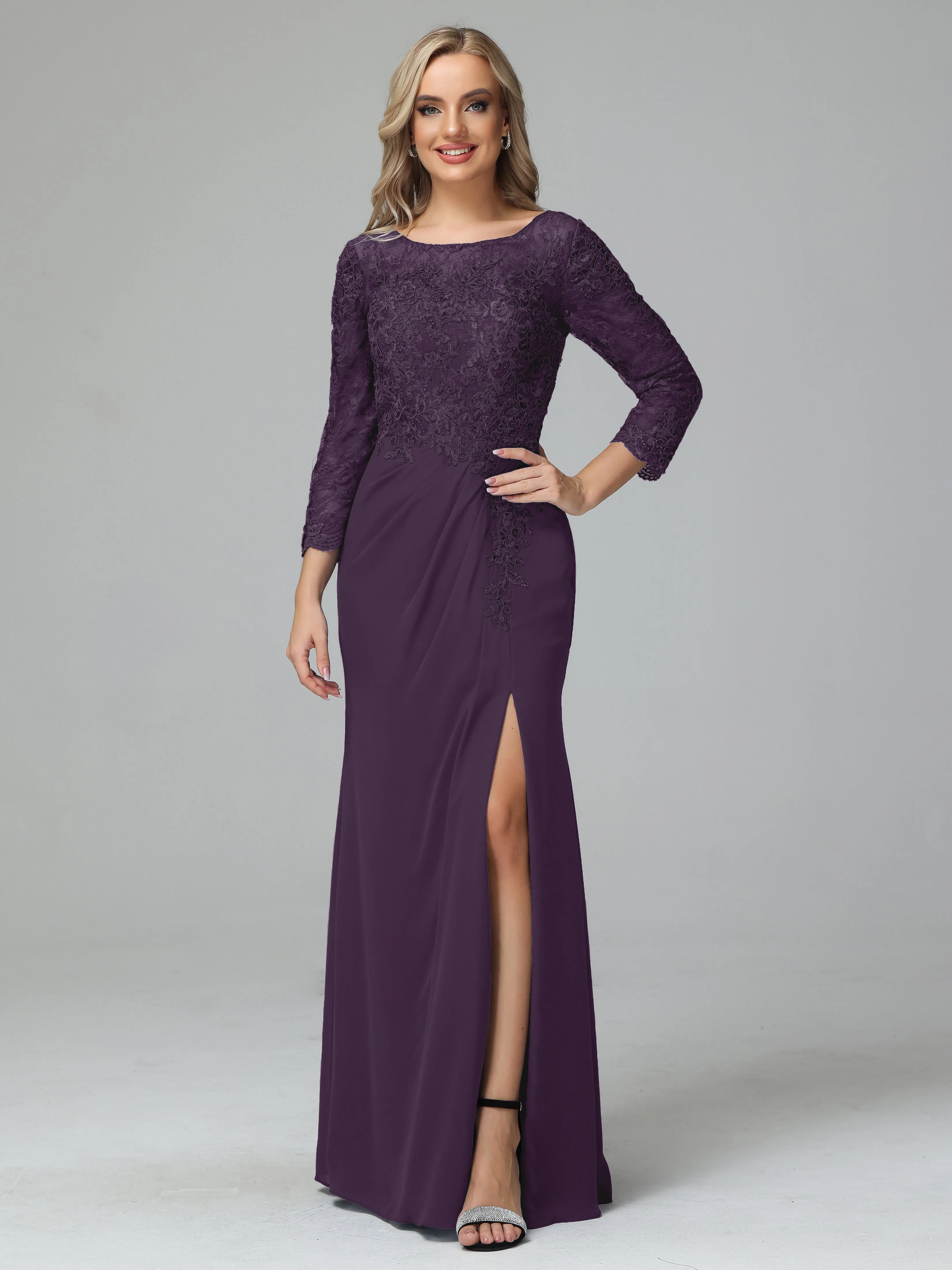 Round Neck Chiffon Mother of the Bride Dress With Split