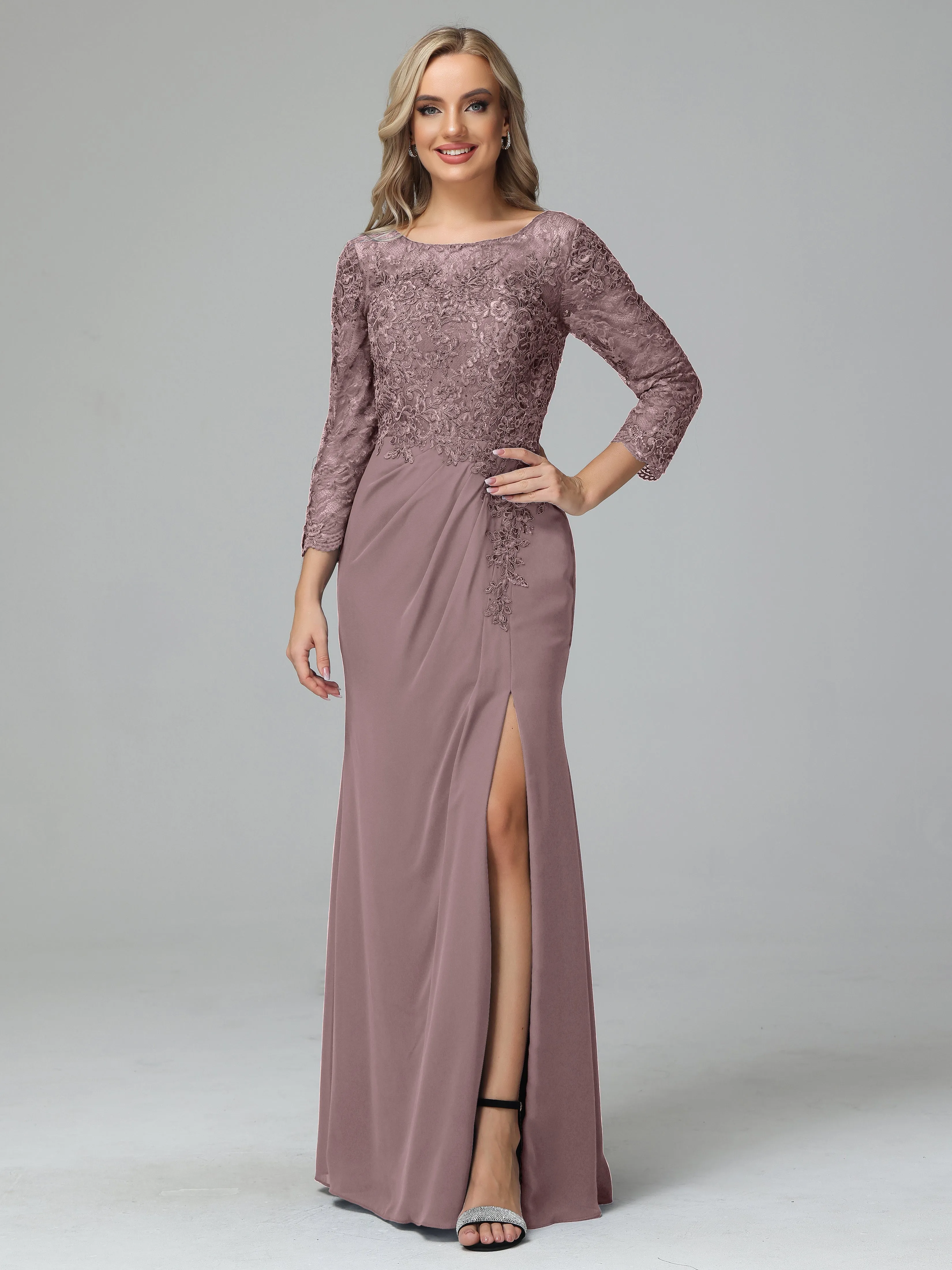 Round Neck Chiffon Mother of the Bride Dress With Split