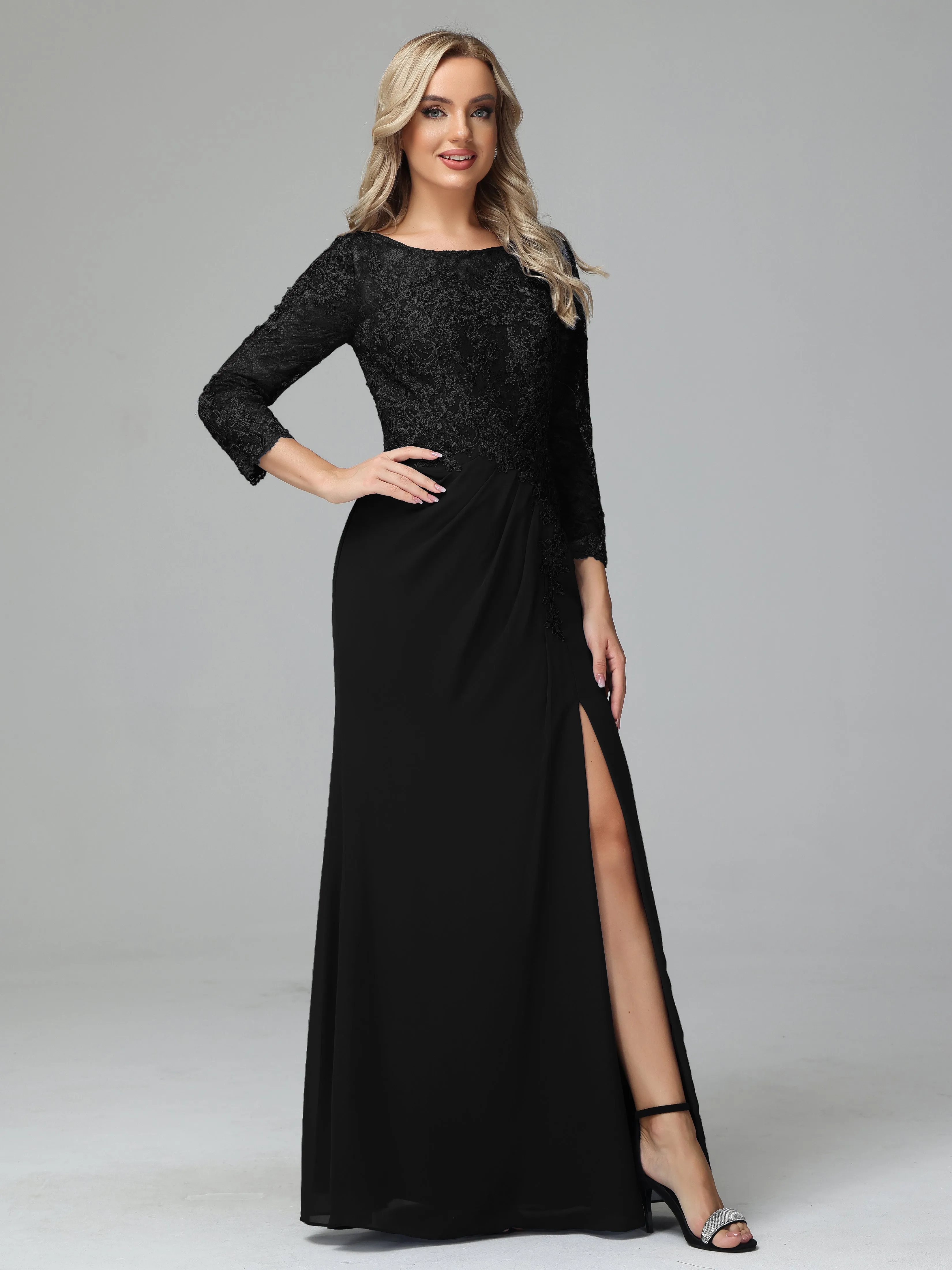 Round Neck Chiffon Mother of the Bride Dress With Split