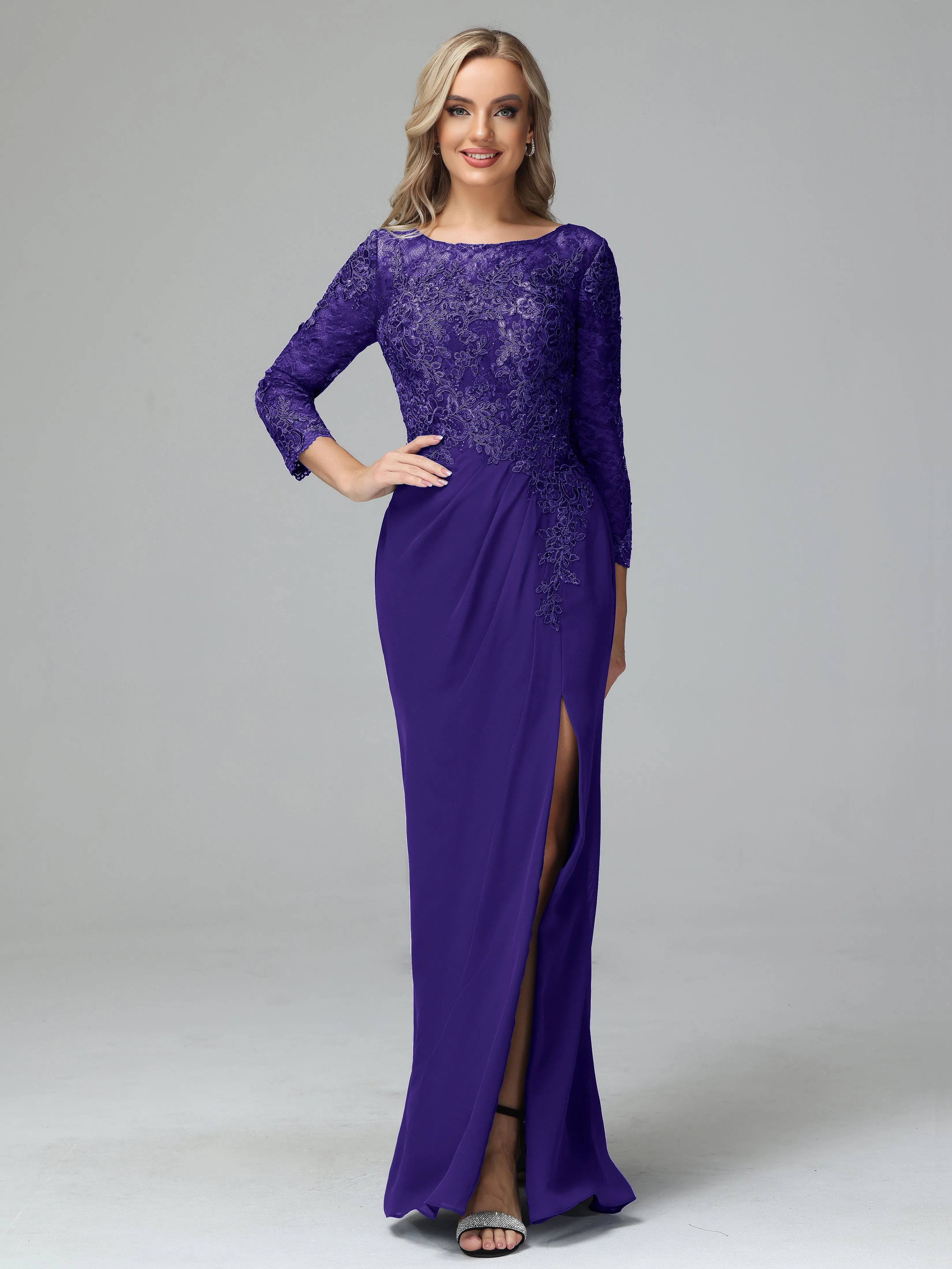 Round Neck Chiffon Mother of the Bride Dress With Split