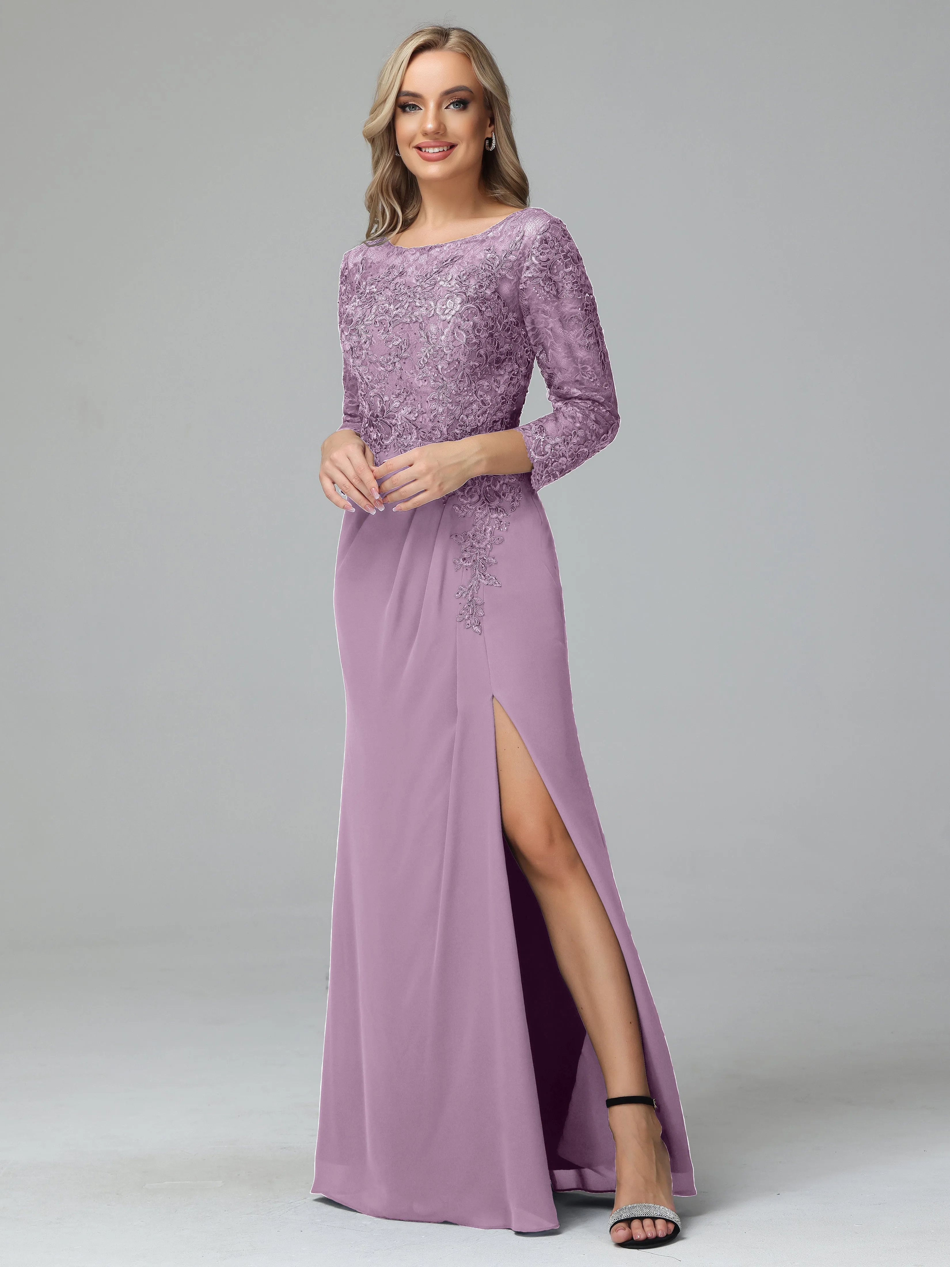 Round Neck Chiffon Mother of the Bride Dress With Split