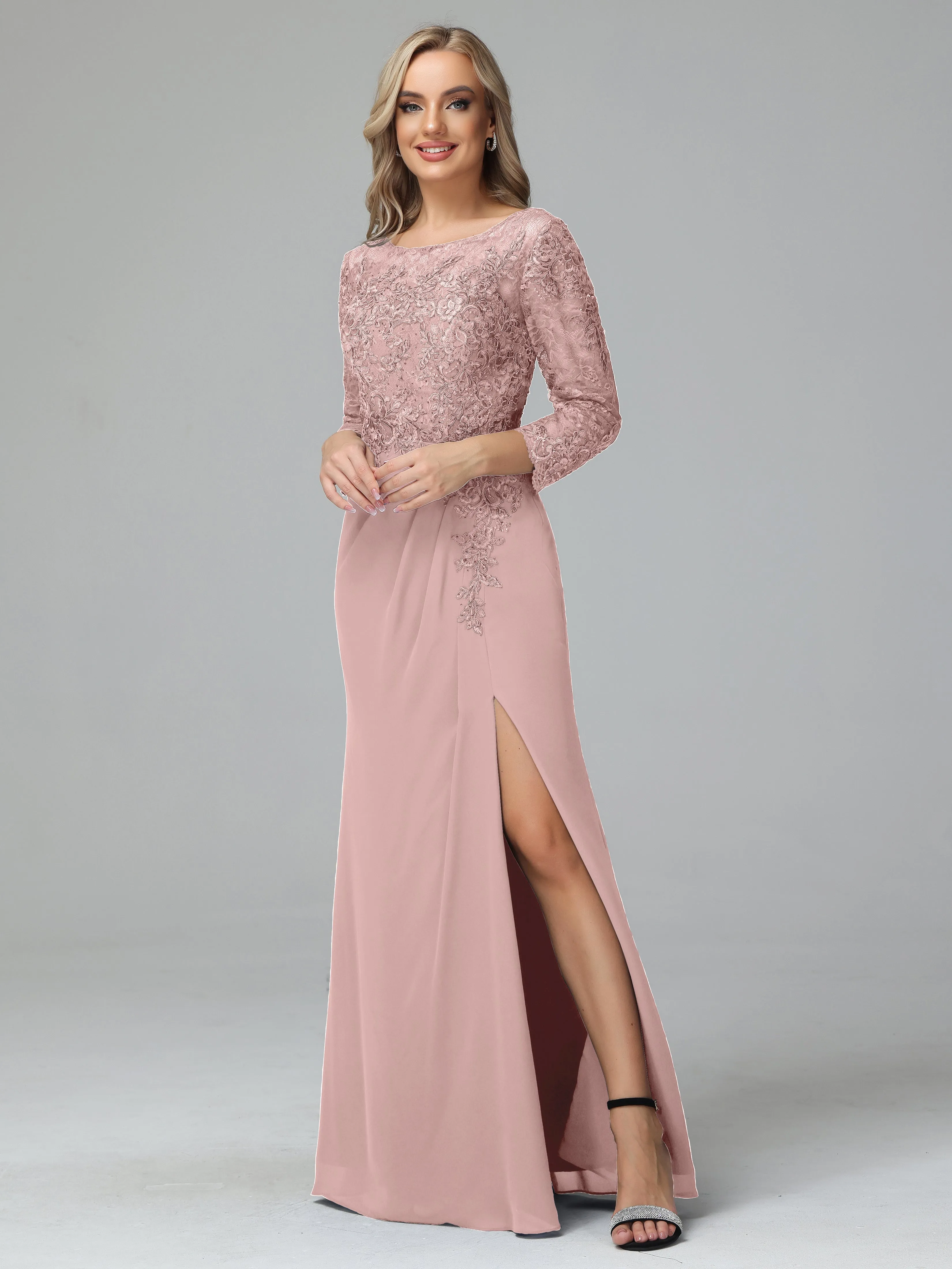 Round Neck Chiffon Mother of the Bride Dress With Split