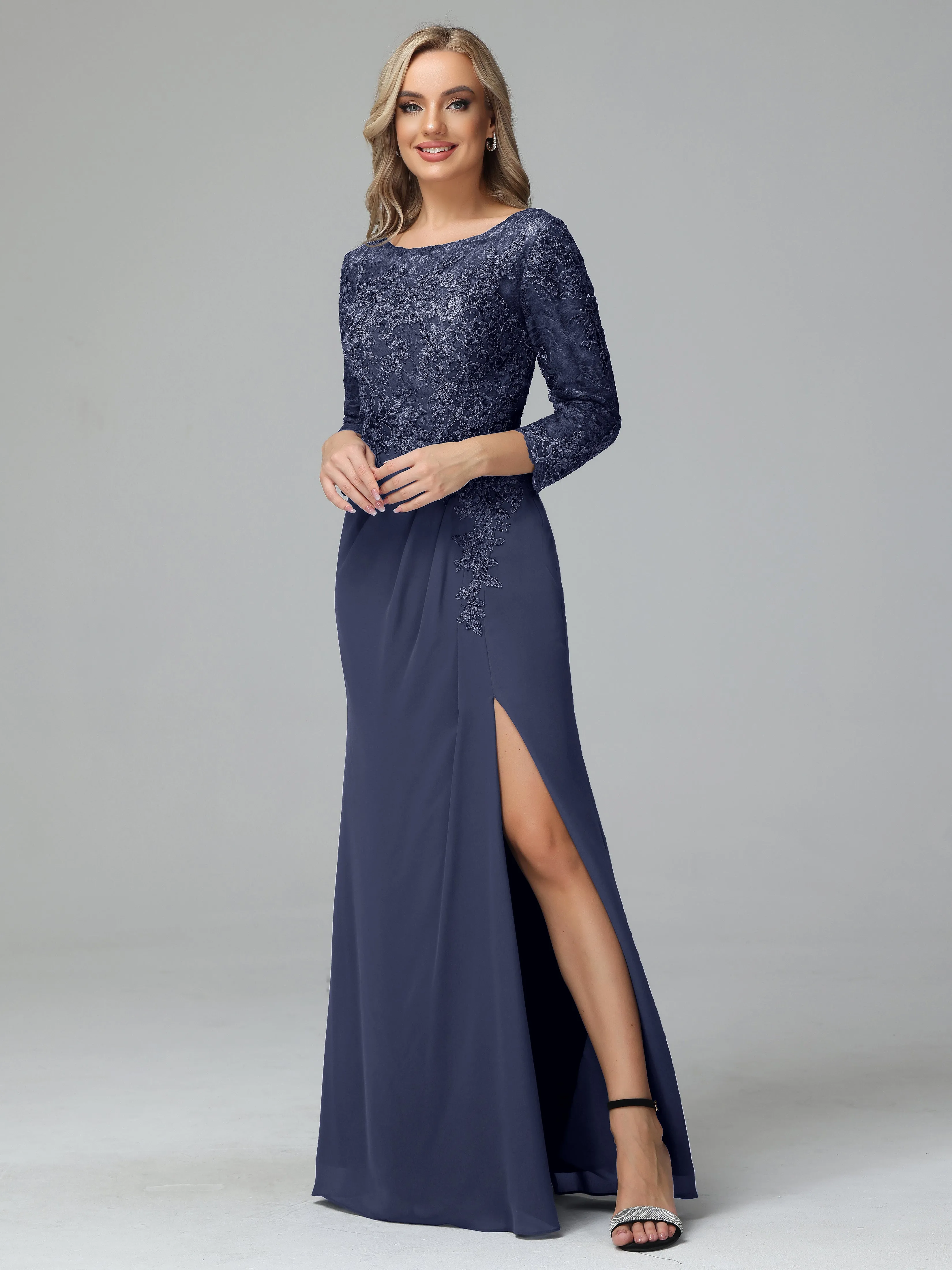 Round Neck Chiffon Mother of the Bride Dress With Split