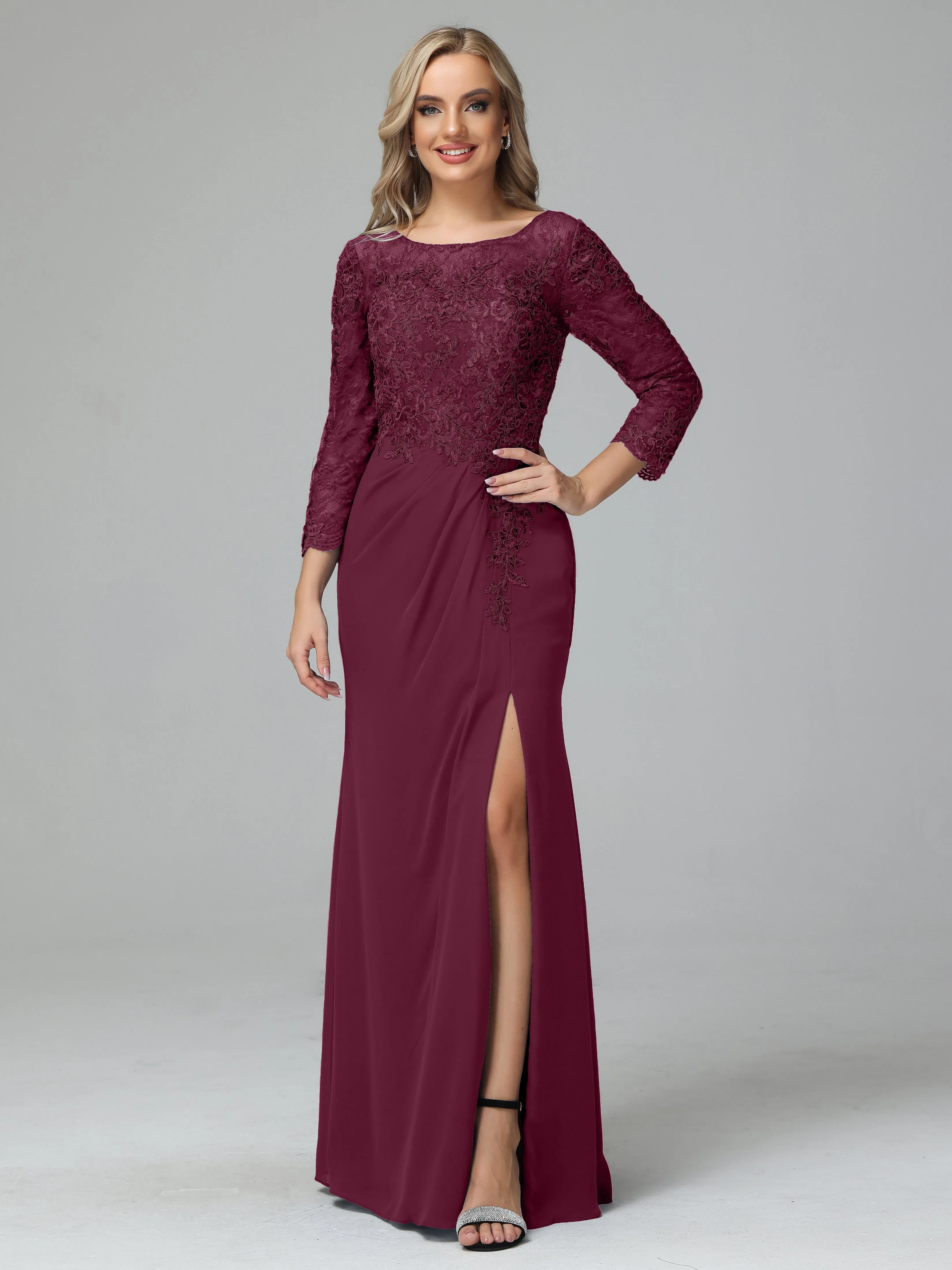 Round Neck Chiffon Mother of the Bride Dress With Split