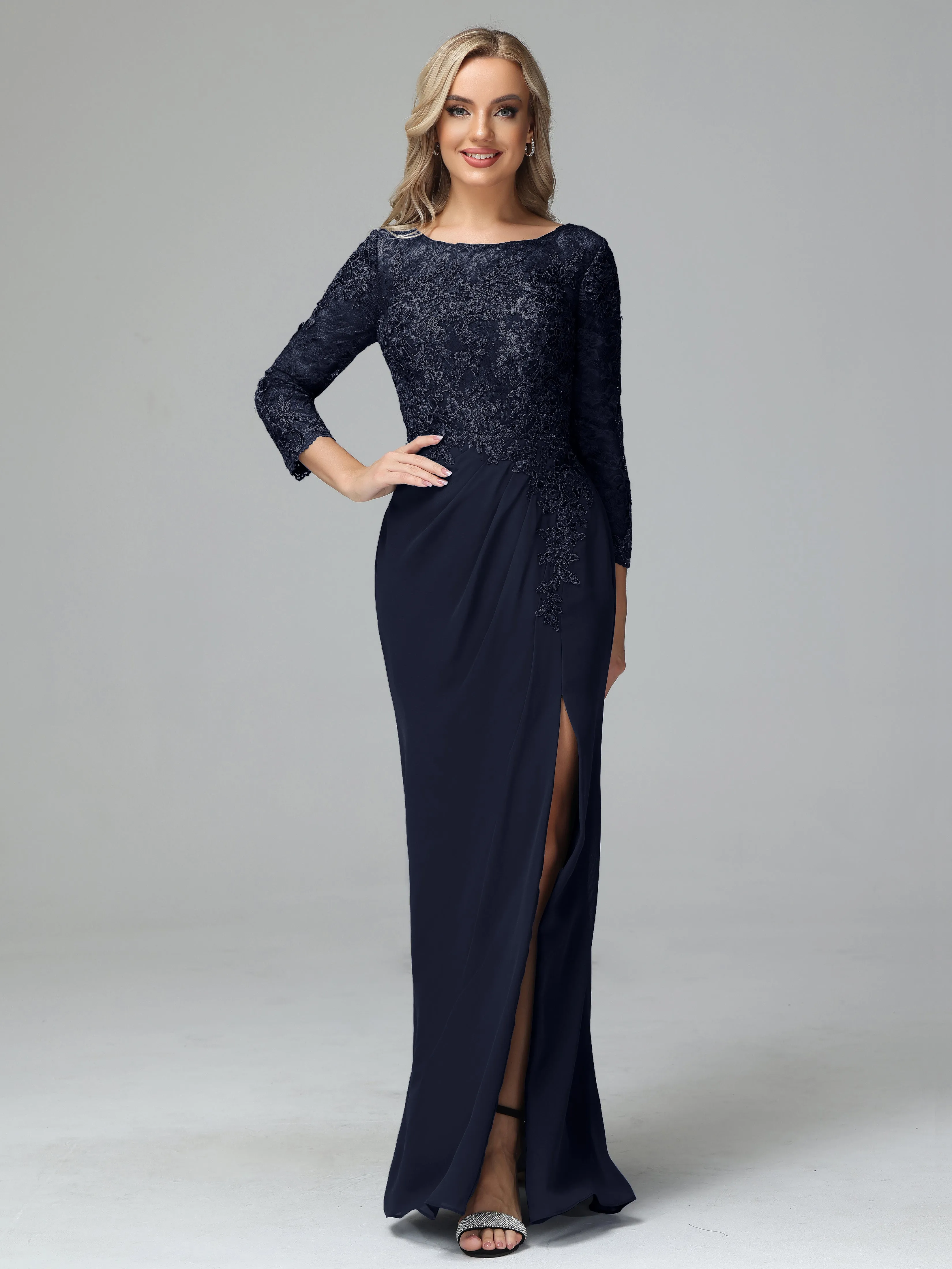 Round Neck Chiffon Mother of the Bride Dress With Split