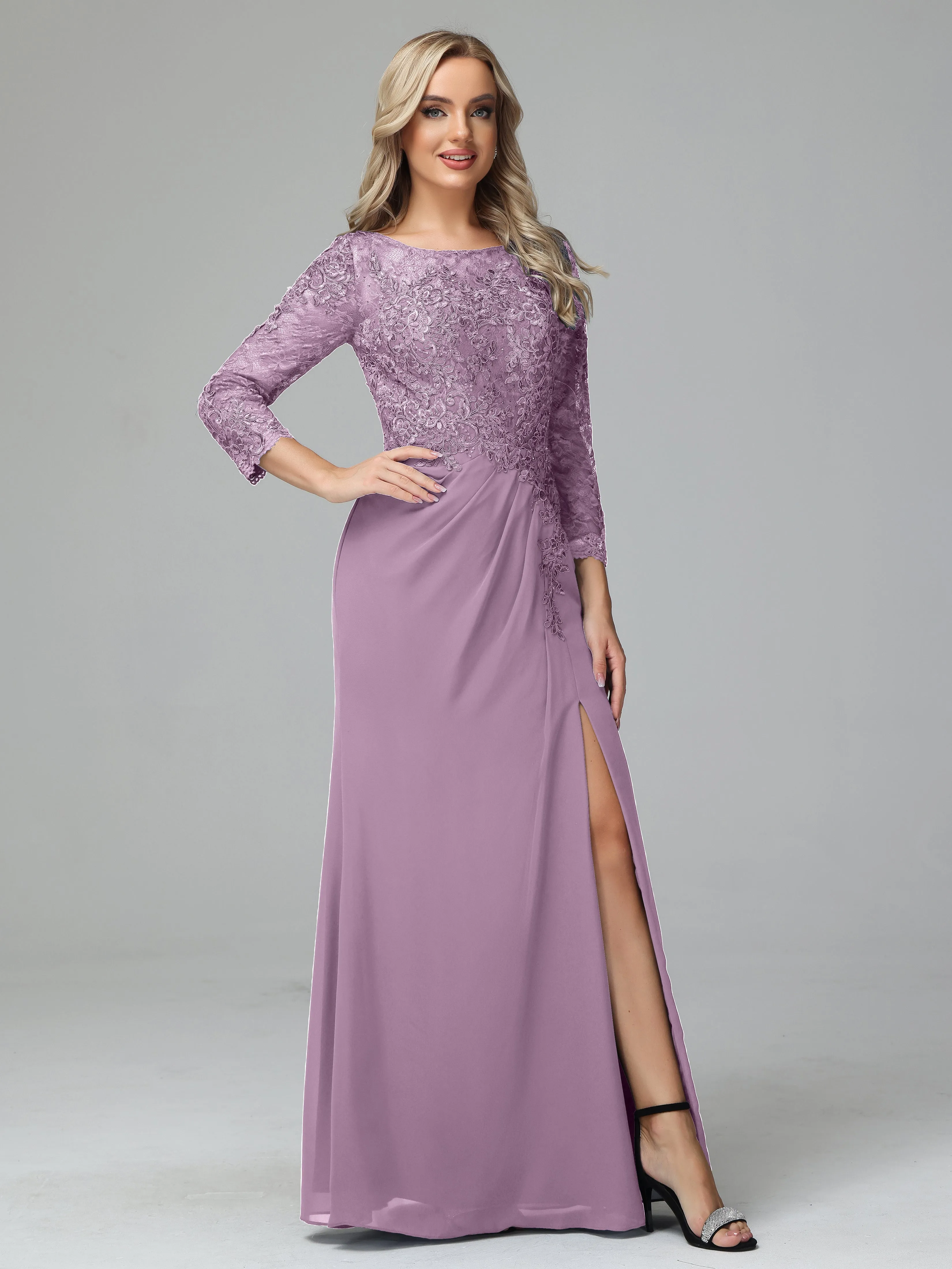 Round Neck Chiffon Mother of the Bride Dress With Split