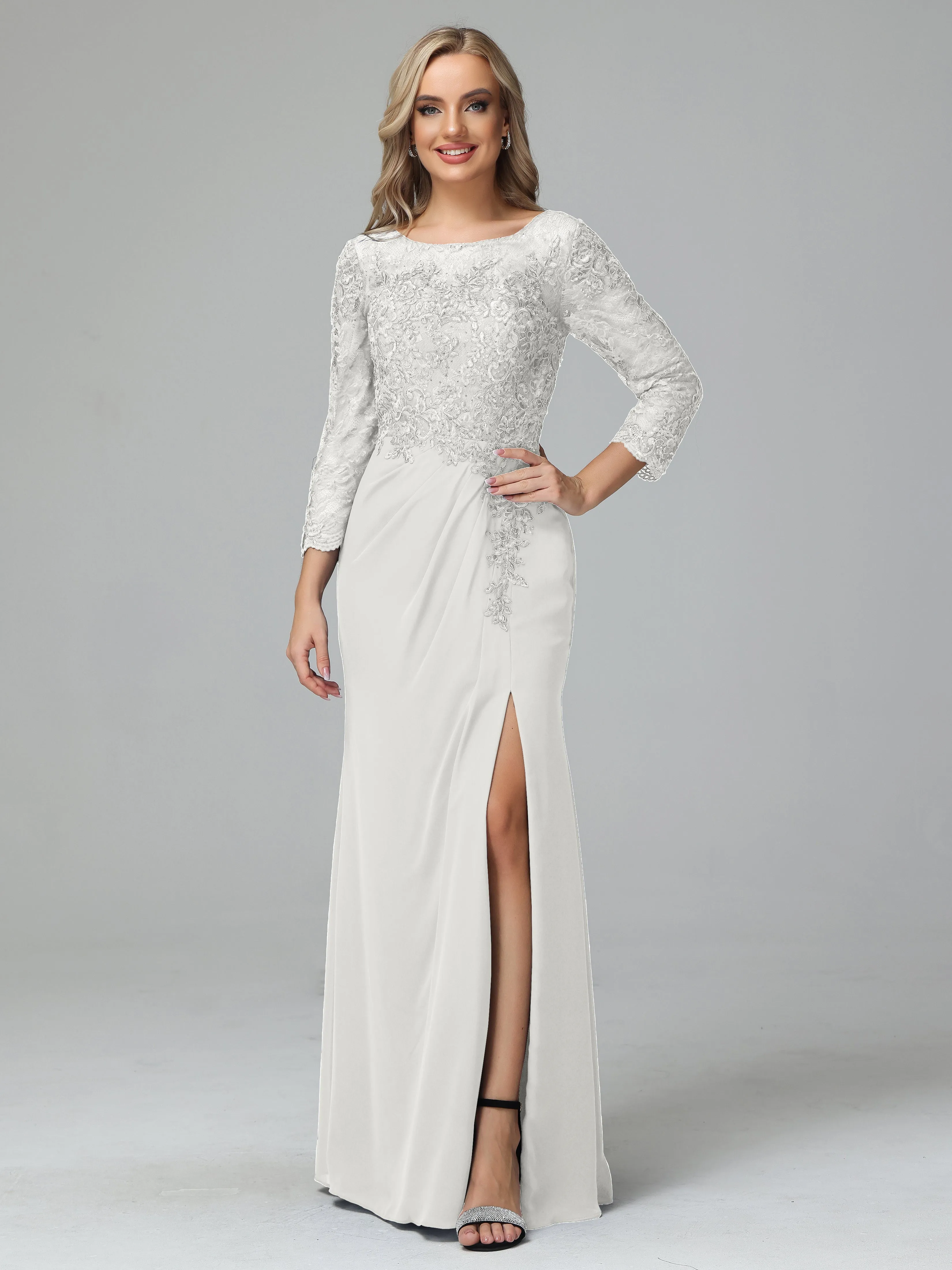 Round Neck Chiffon Mother of the Bride Dress With Split