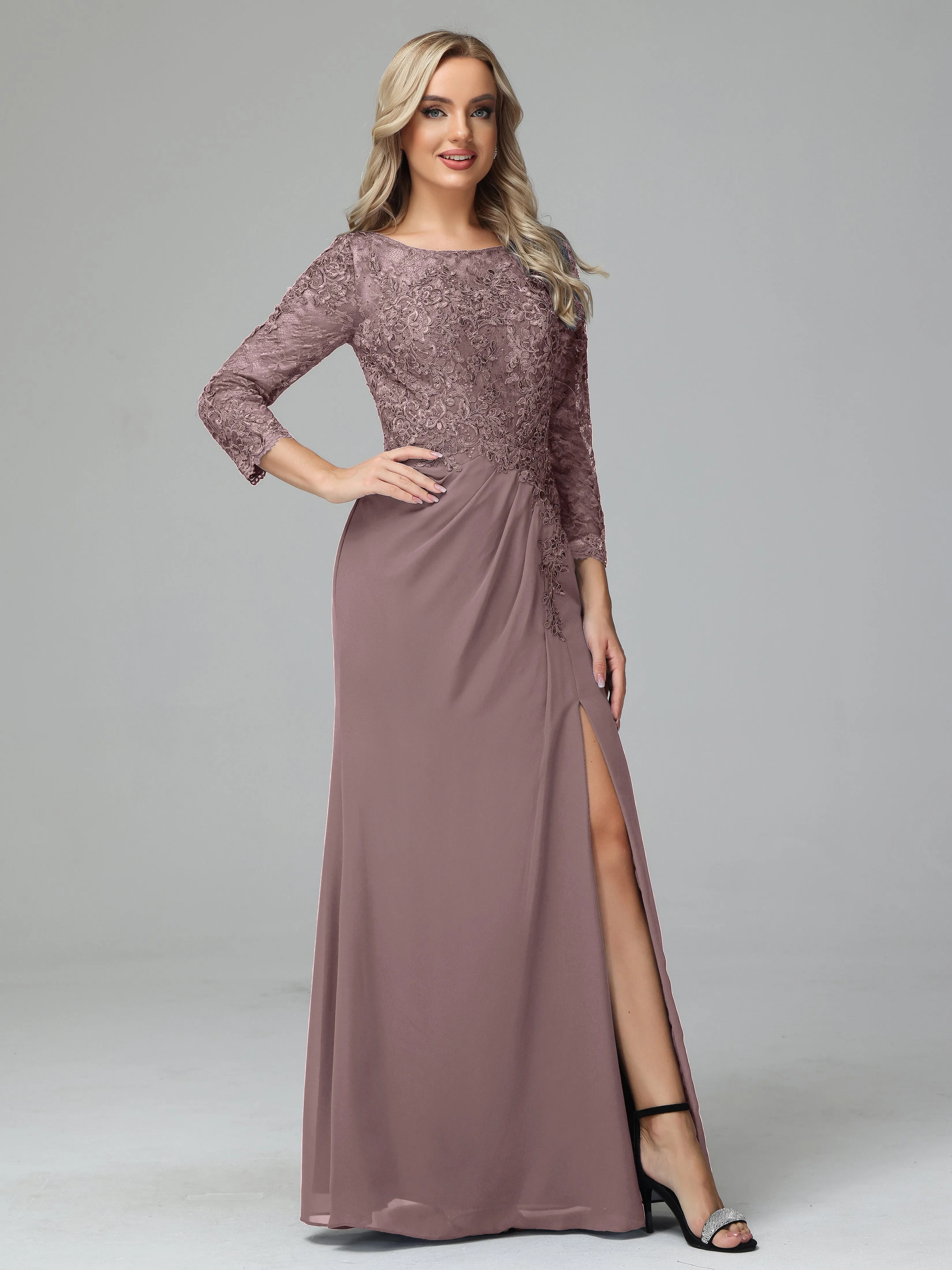 Round Neck Chiffon Mother of the Bride Dress With Split