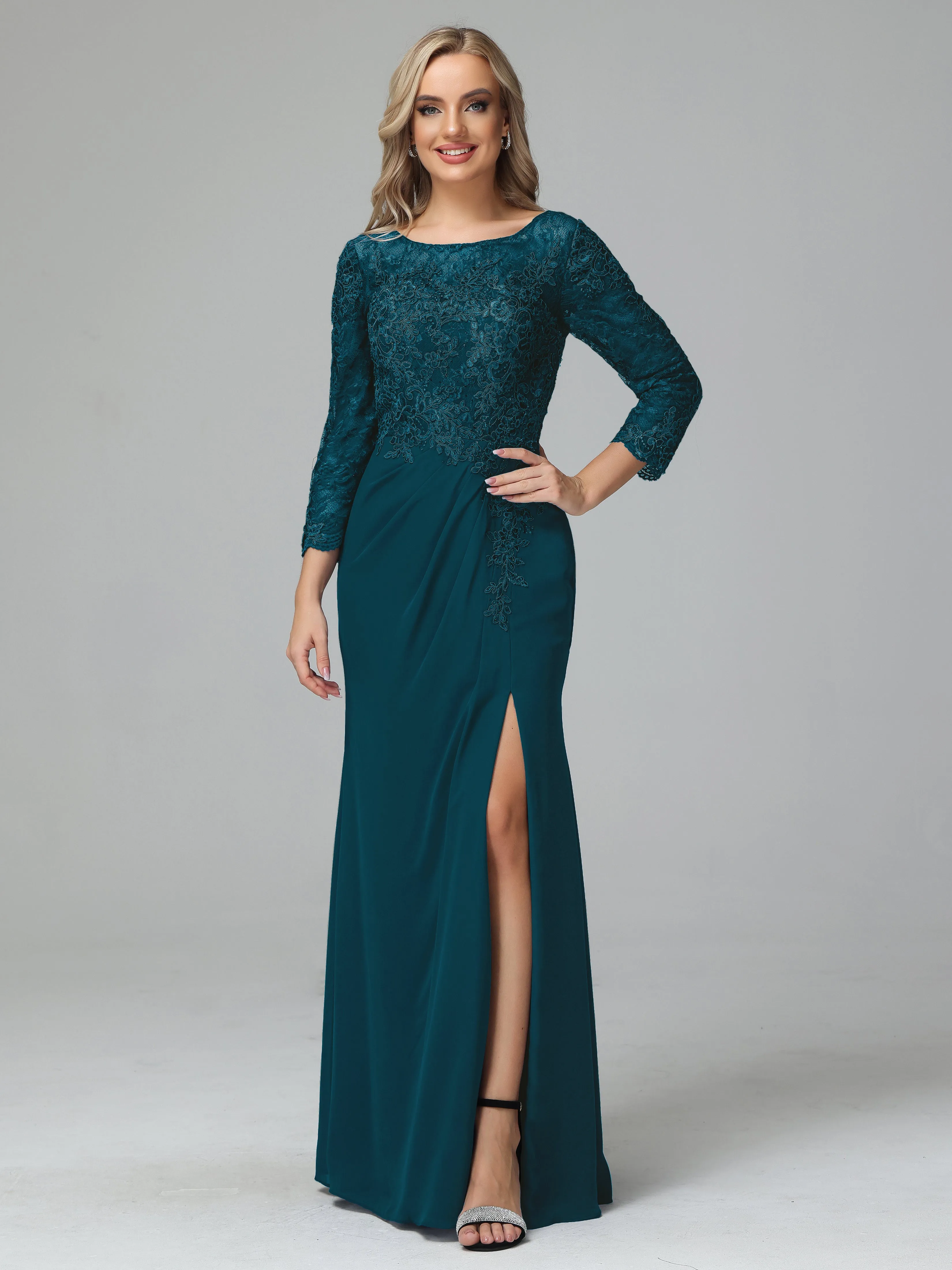 Round Neck Chiffon Mother of the Bride Dress With Split