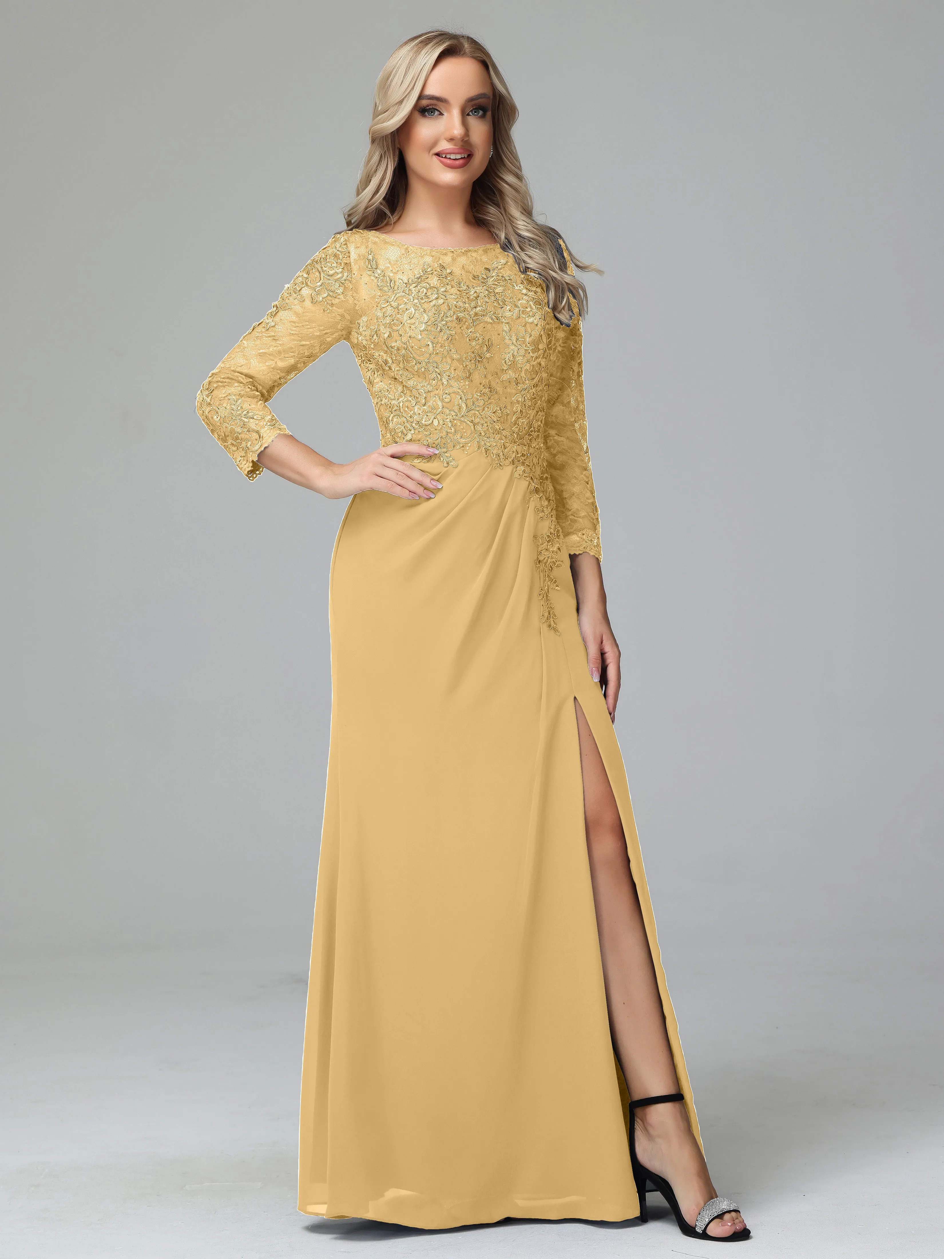 Round Neck Chiffon Mother of the Bride Dress With Split