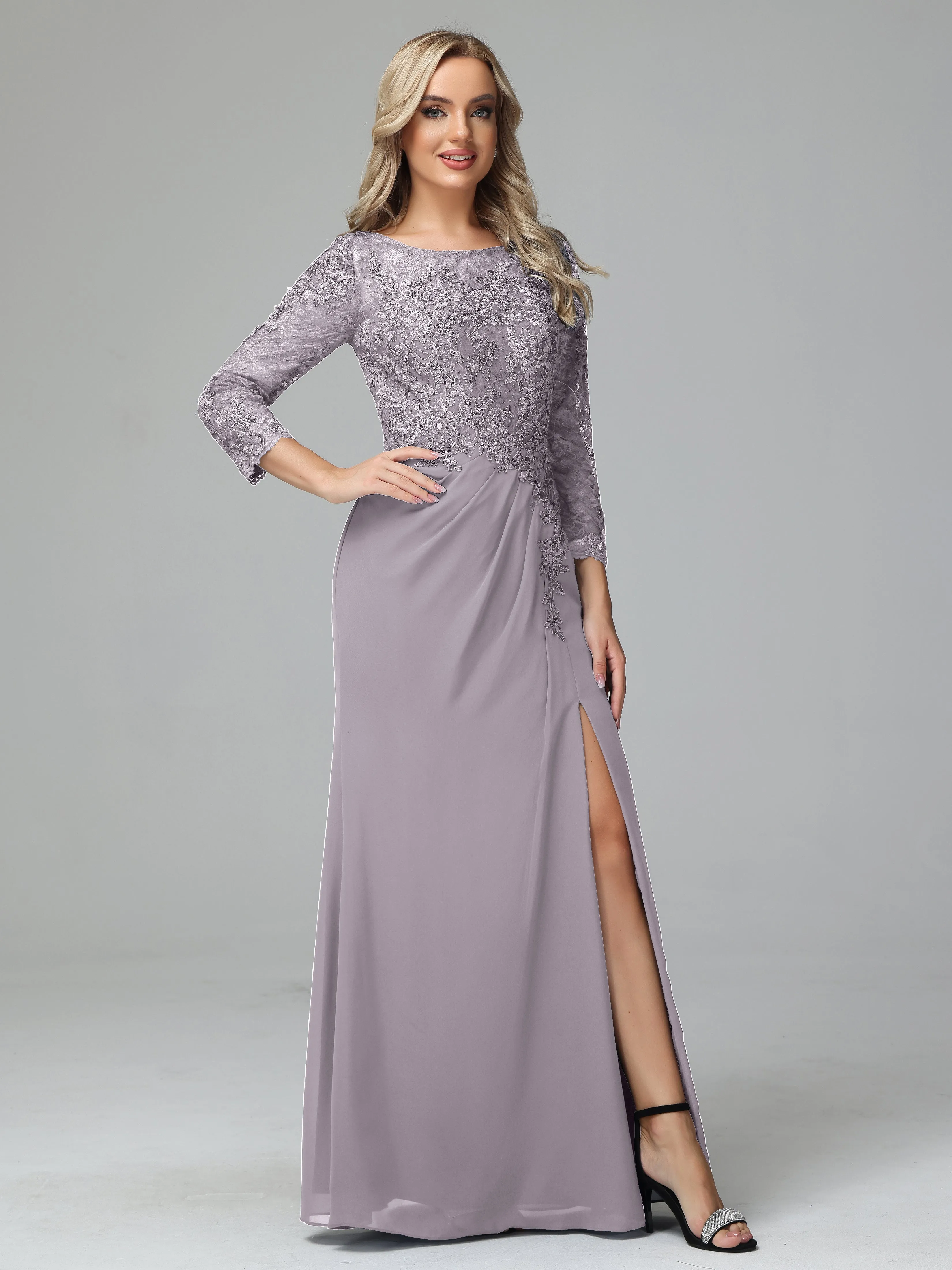 Round Neck Chiffon Mother of the Bride Dress With Split