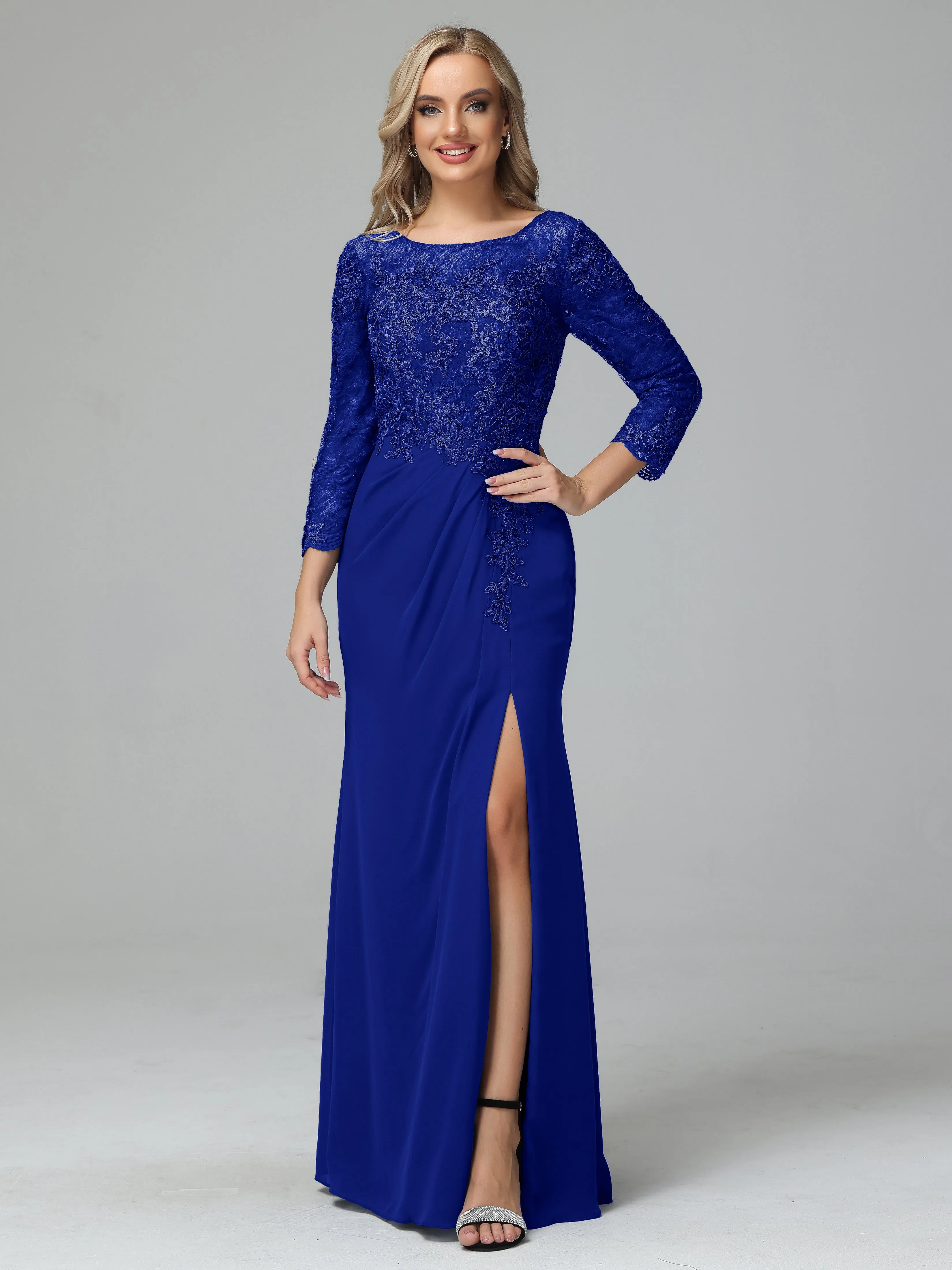 Round Neck Chiffon Mother of the Bride Dress With Split