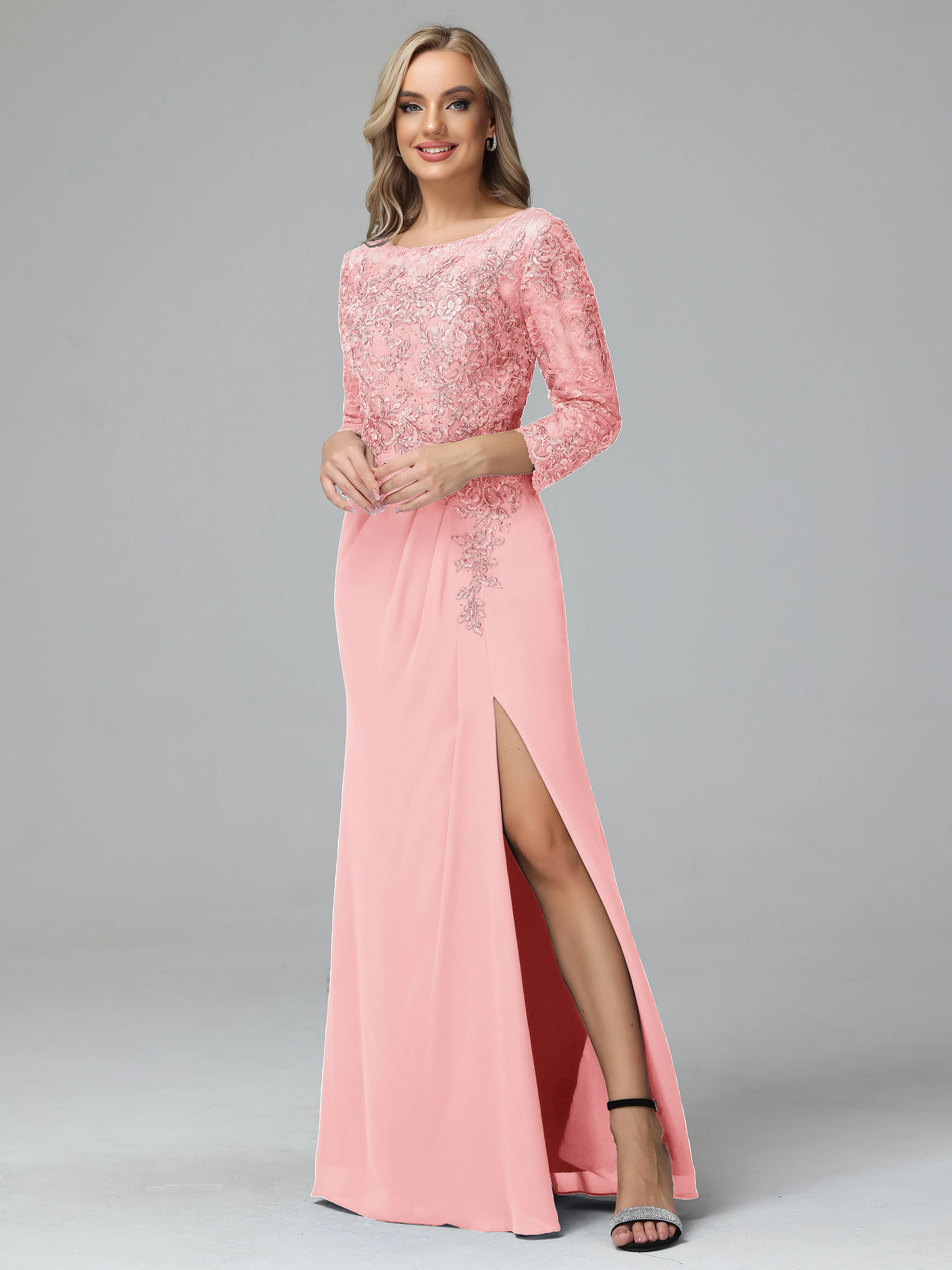 Round Neck Chiffon Mother of the Bride Dress With Split