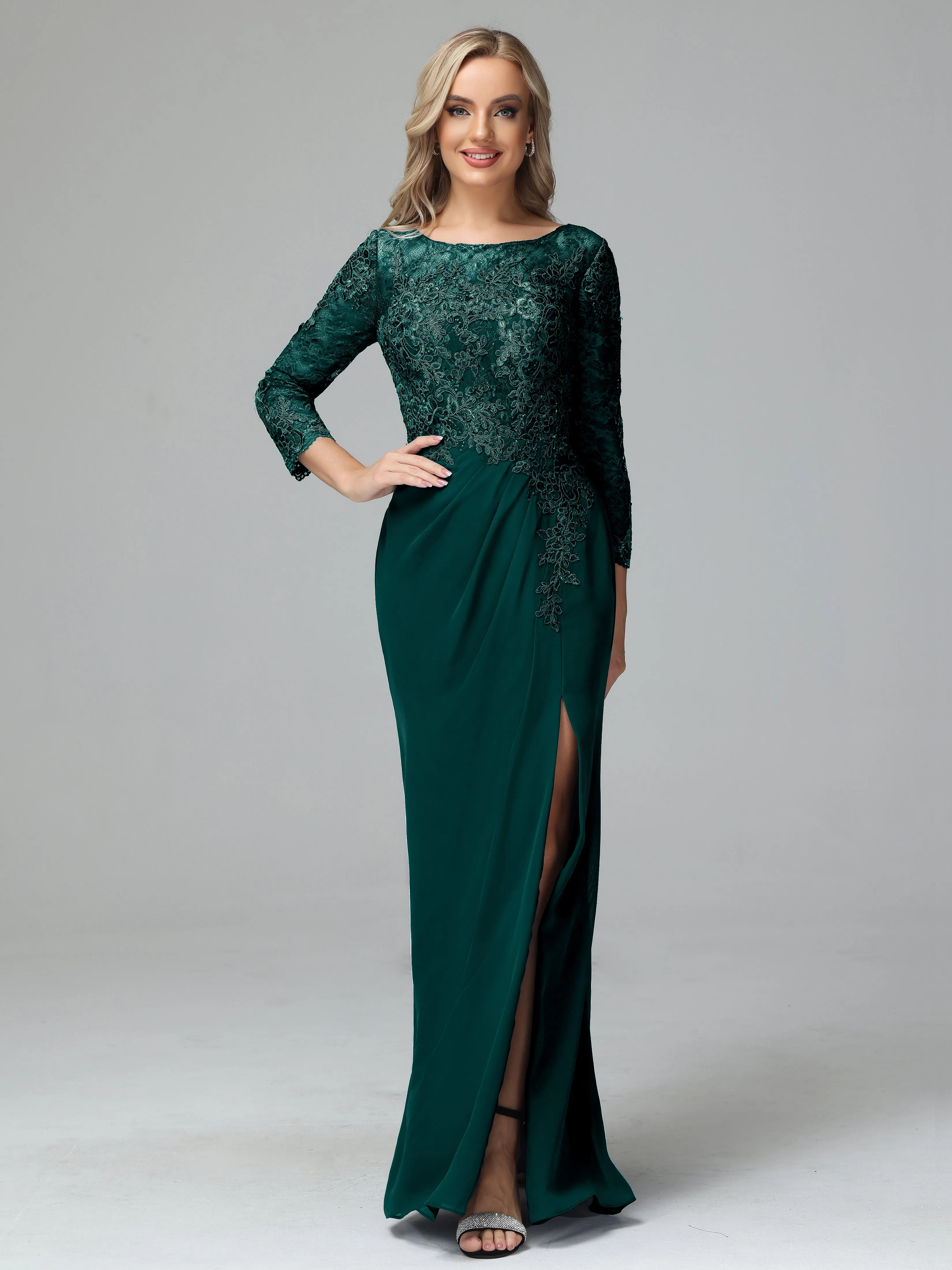 Round Neck Chiffon Mother of the Bride Dress With Split