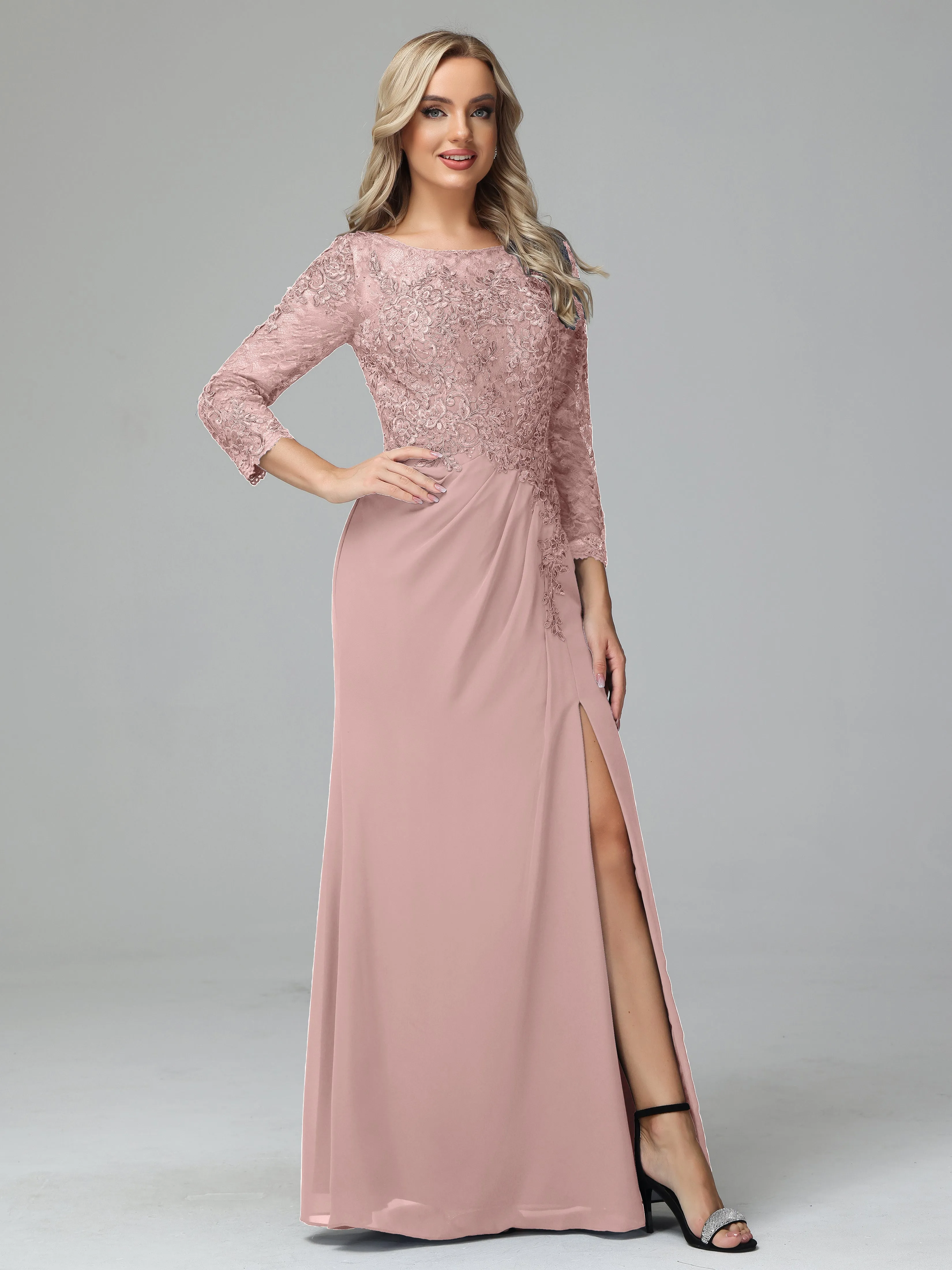 Round Neck Chiffon Mother of the Bride Dress With Split