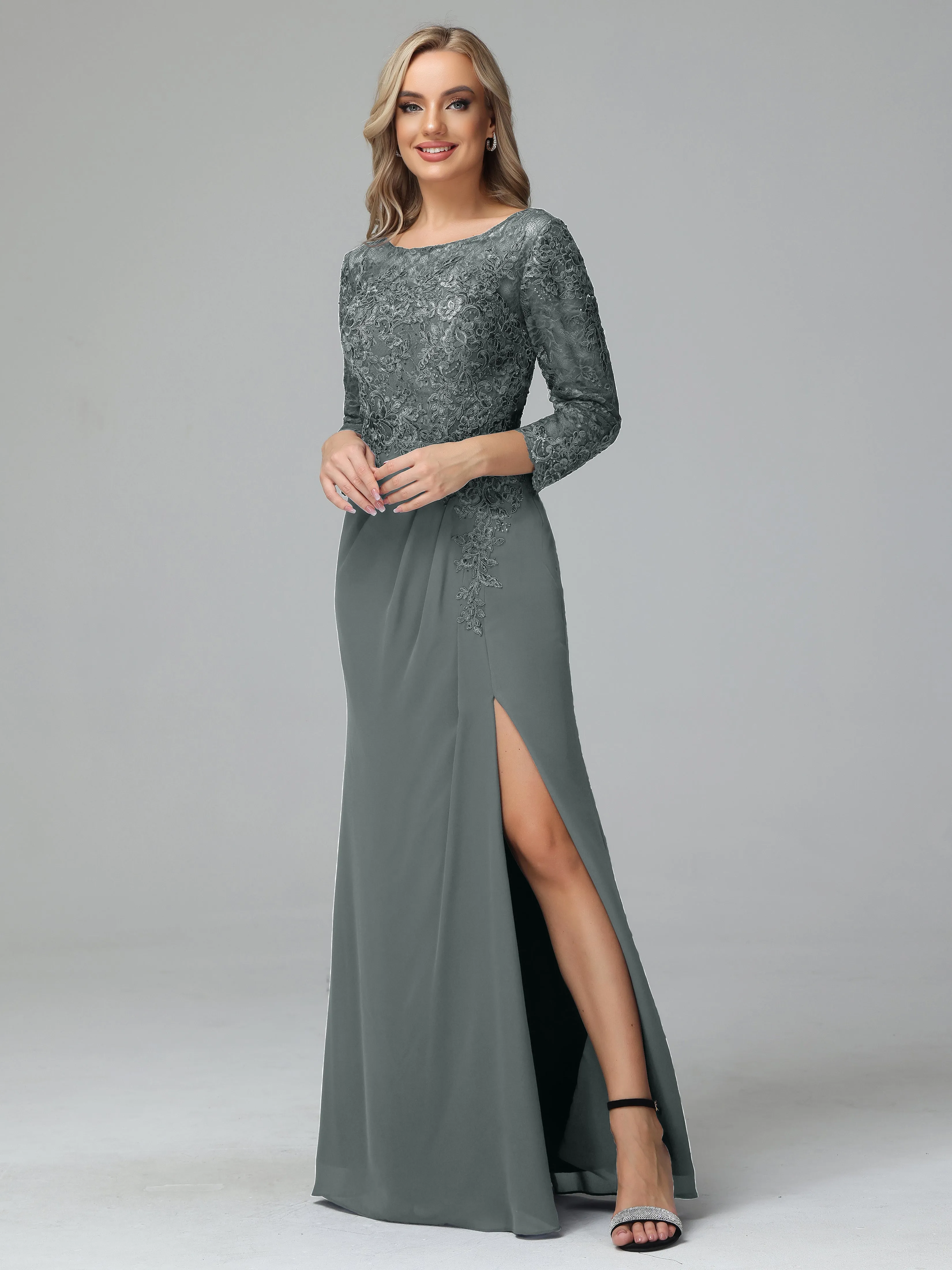 Round Neck Chiffon Mother of the Bride Dress With Split