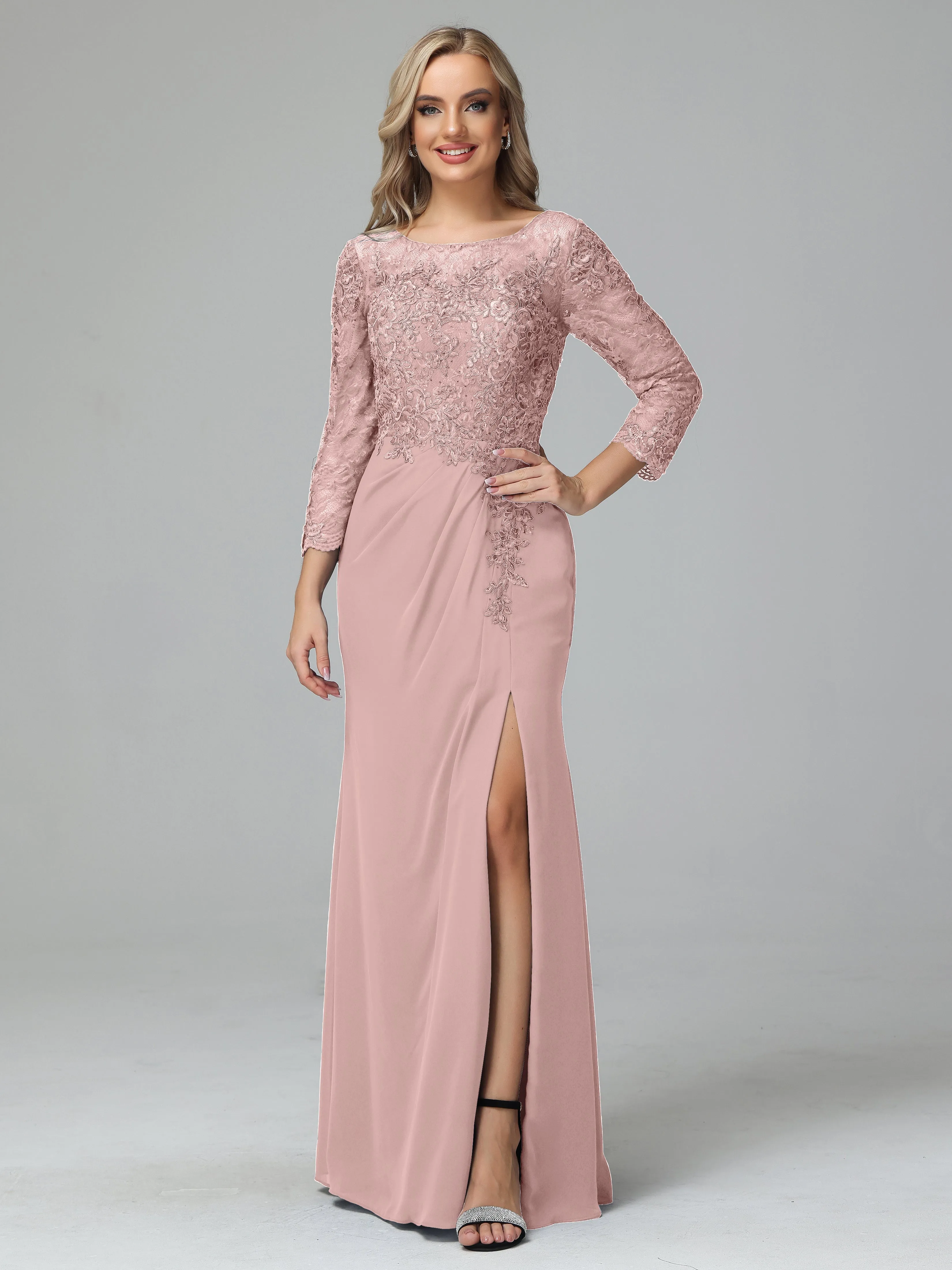 Round Neck Chiffon Mother of the Bride Dress With Split