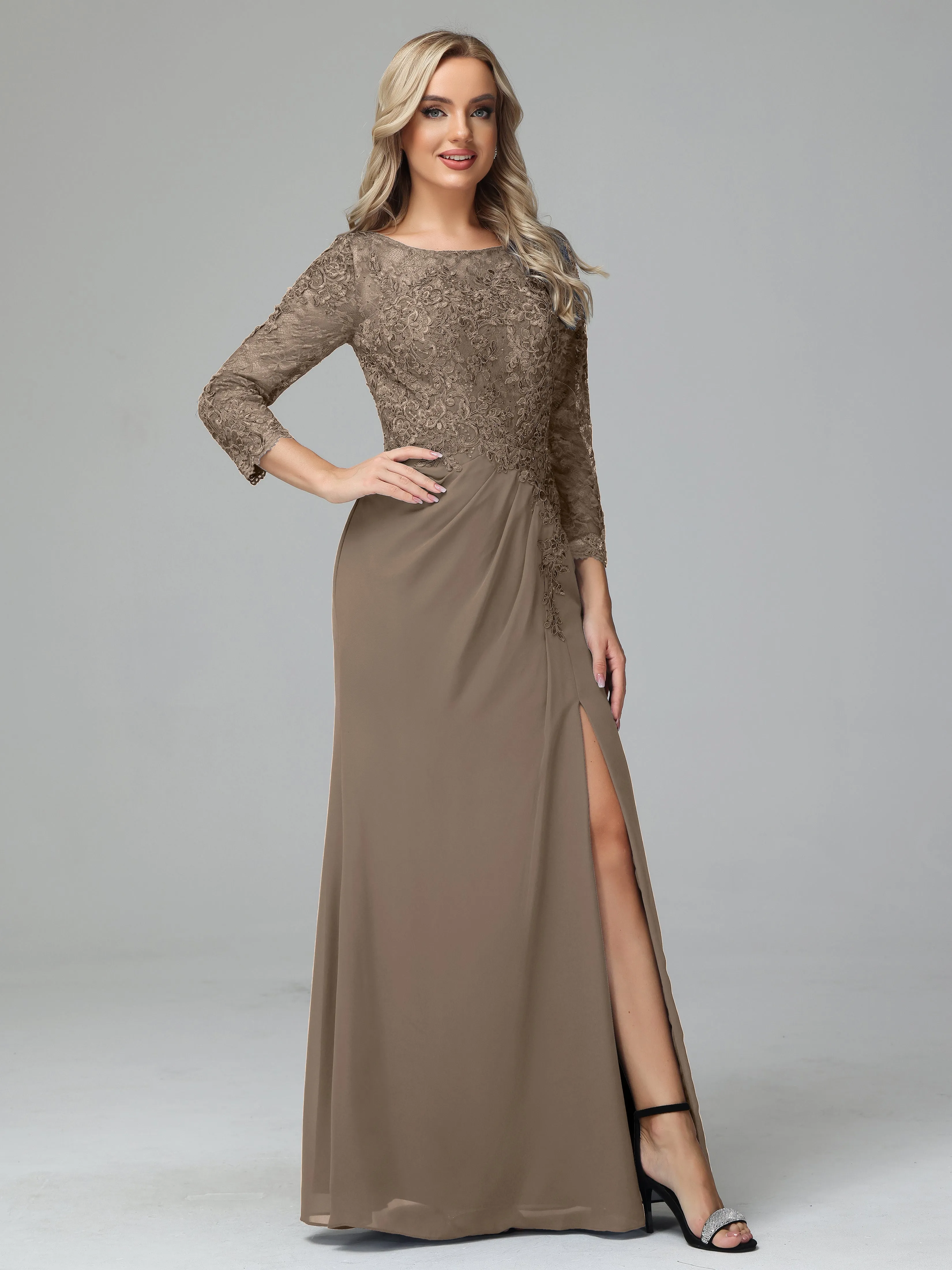 Round Neck Chiffon Mother of the Bride Dress With Split