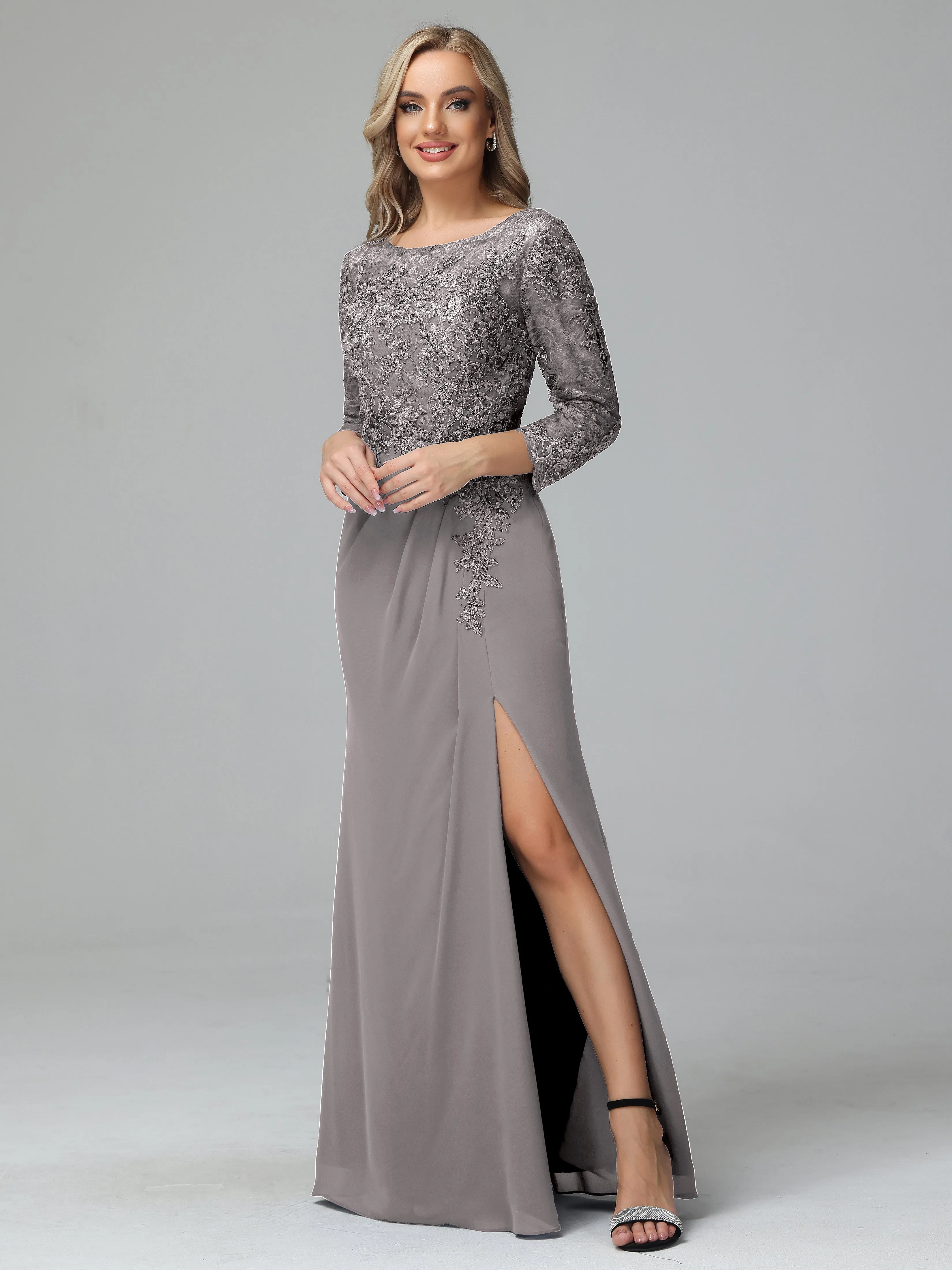 Round Neck Chiffon Mother of the Bride Dress With Split