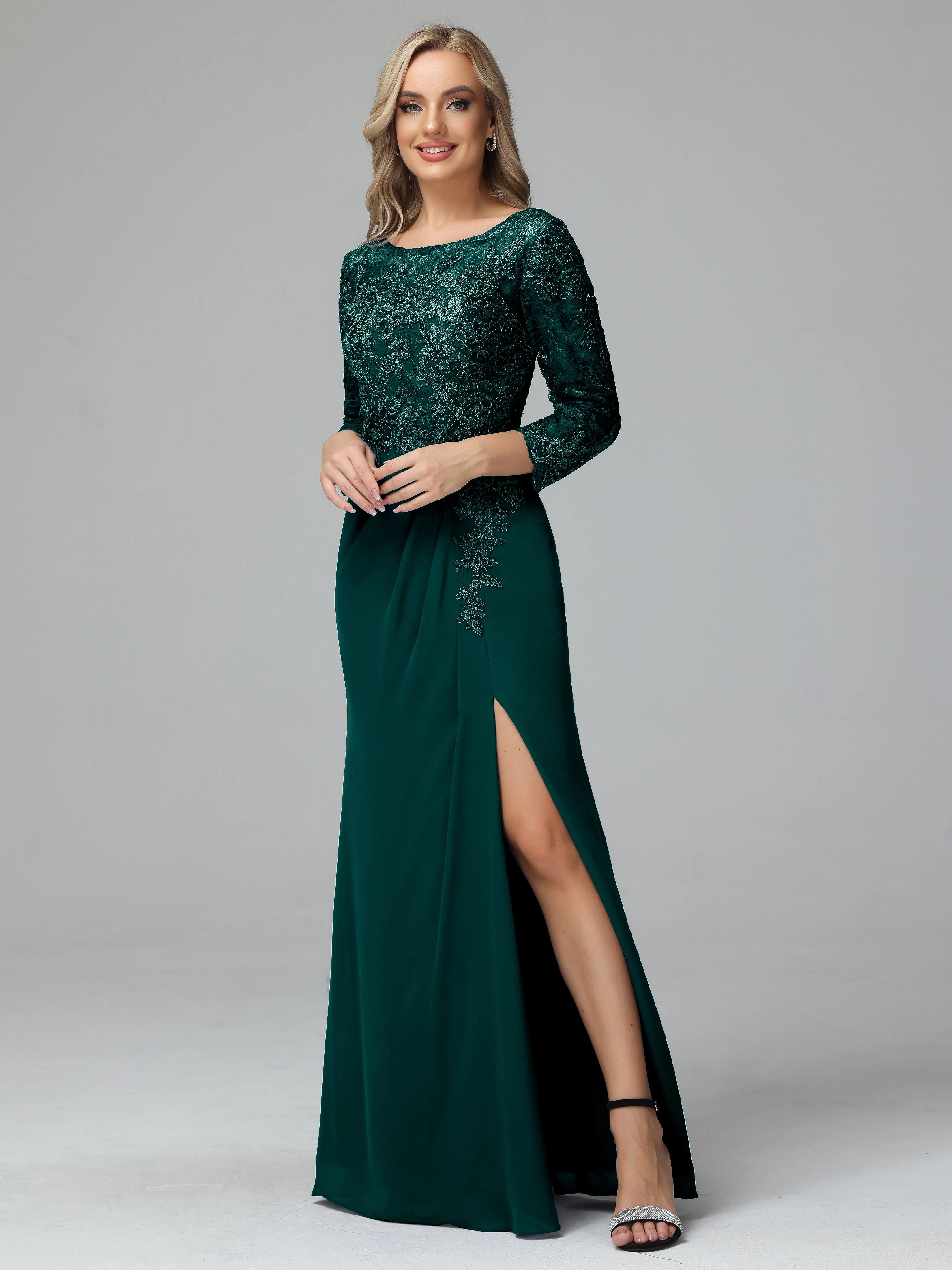 Round Neck Chiffon Mother of the Bride Dress With Split