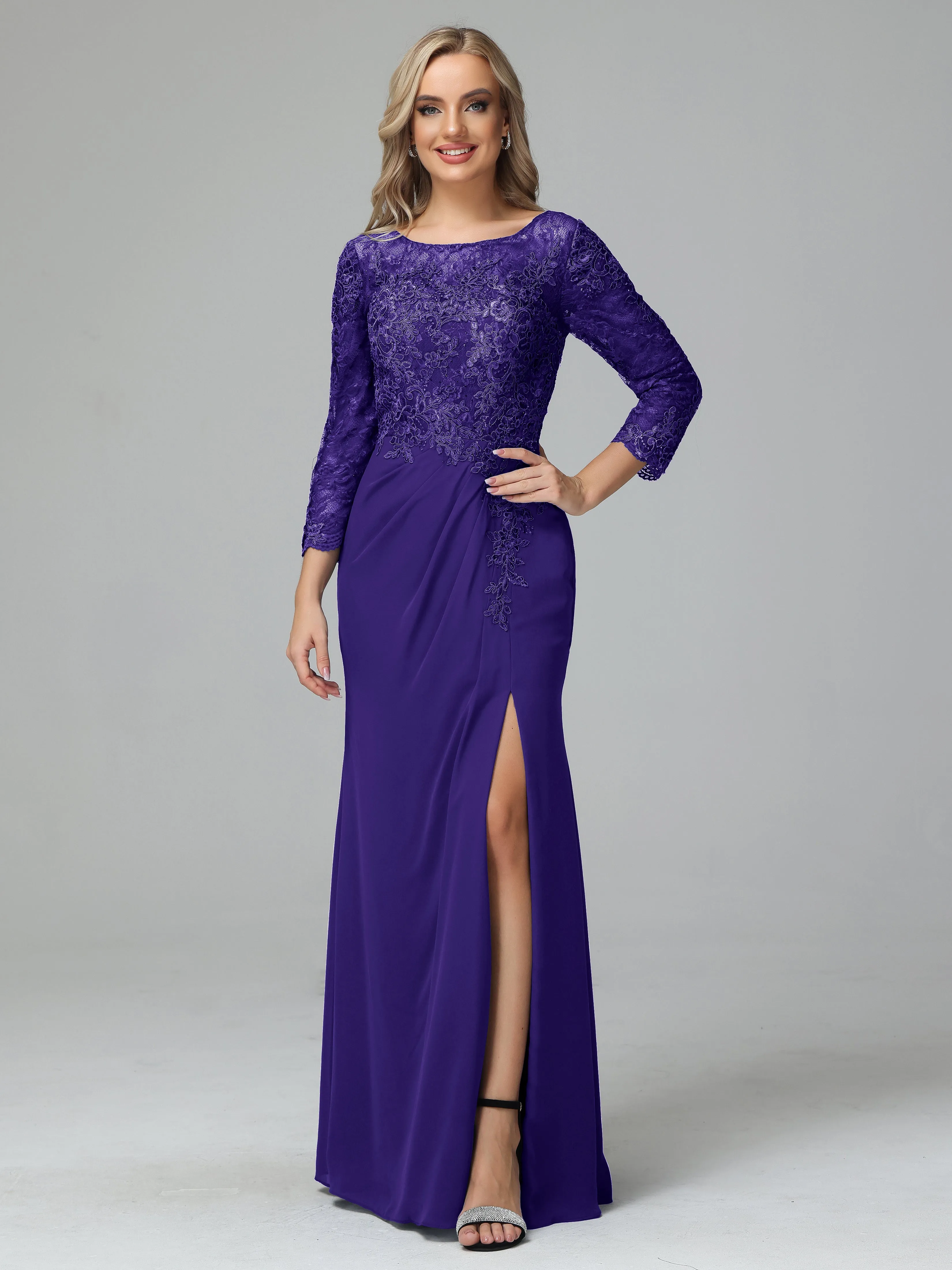 Round Neck Chiffon Mother of the Bride Dress With Split