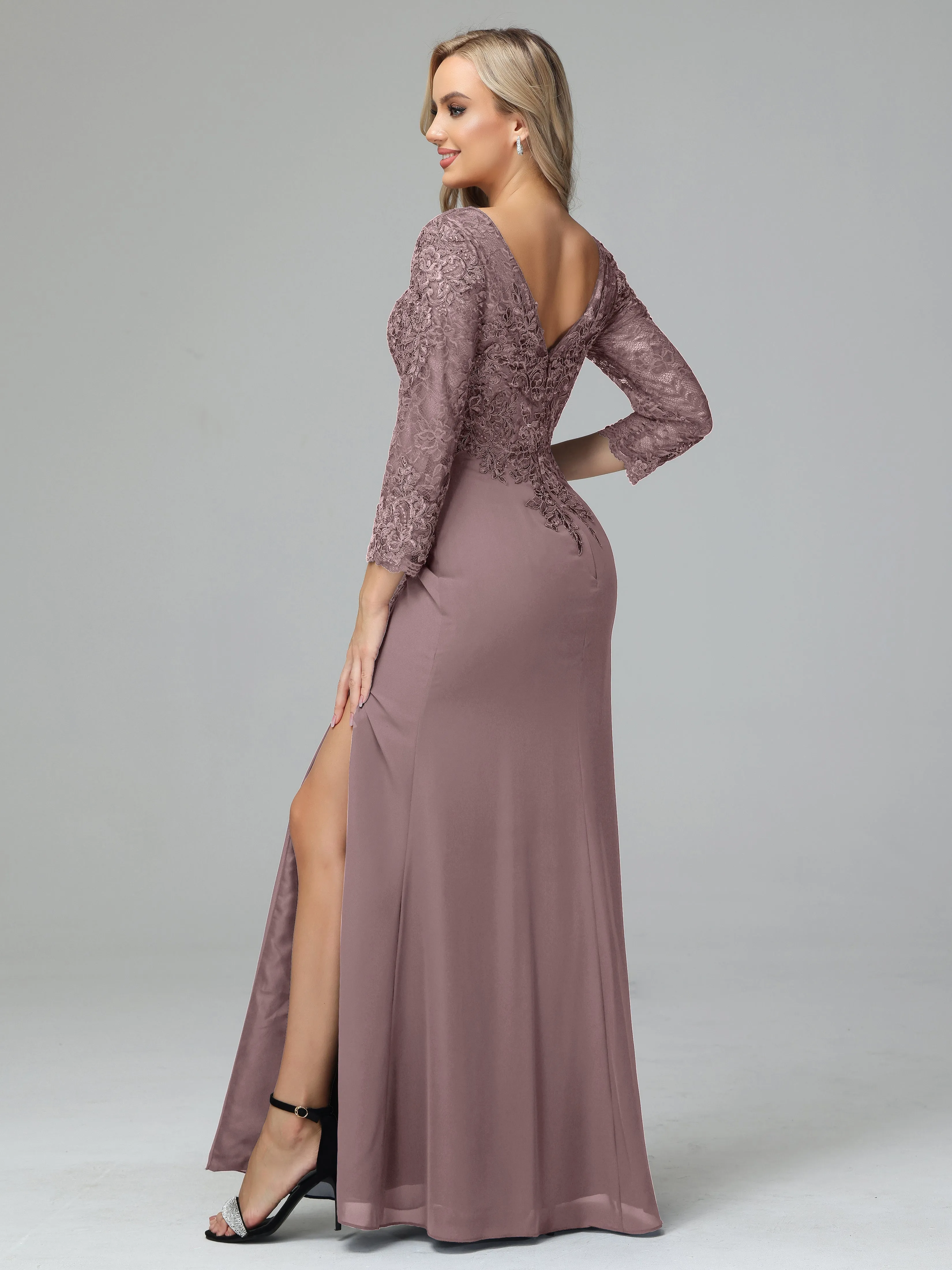 Round Neck Chiffon Mother of the Bride Dress With Split