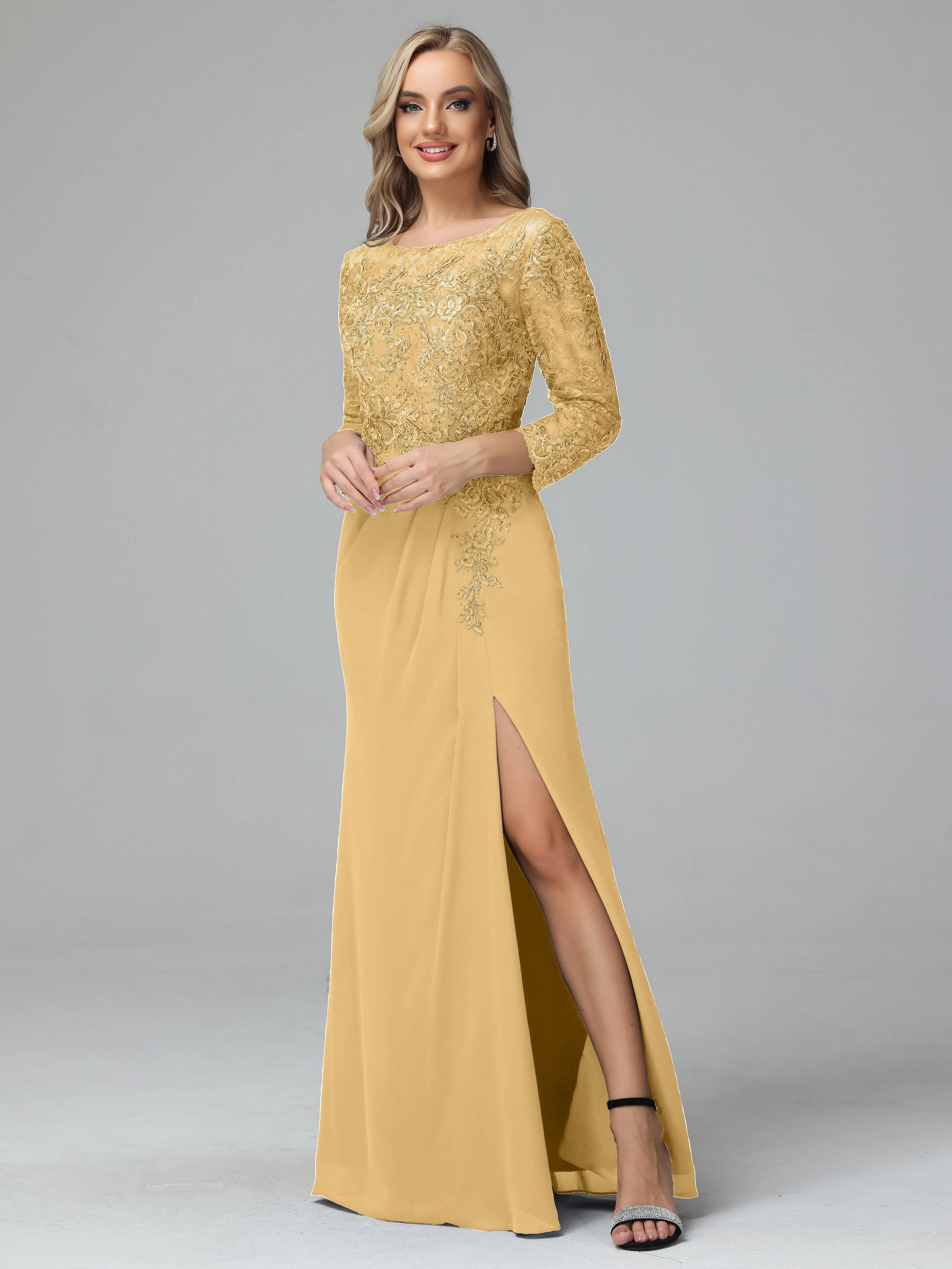 Round Neck Chiffon Mother of the Bride Dress With Split