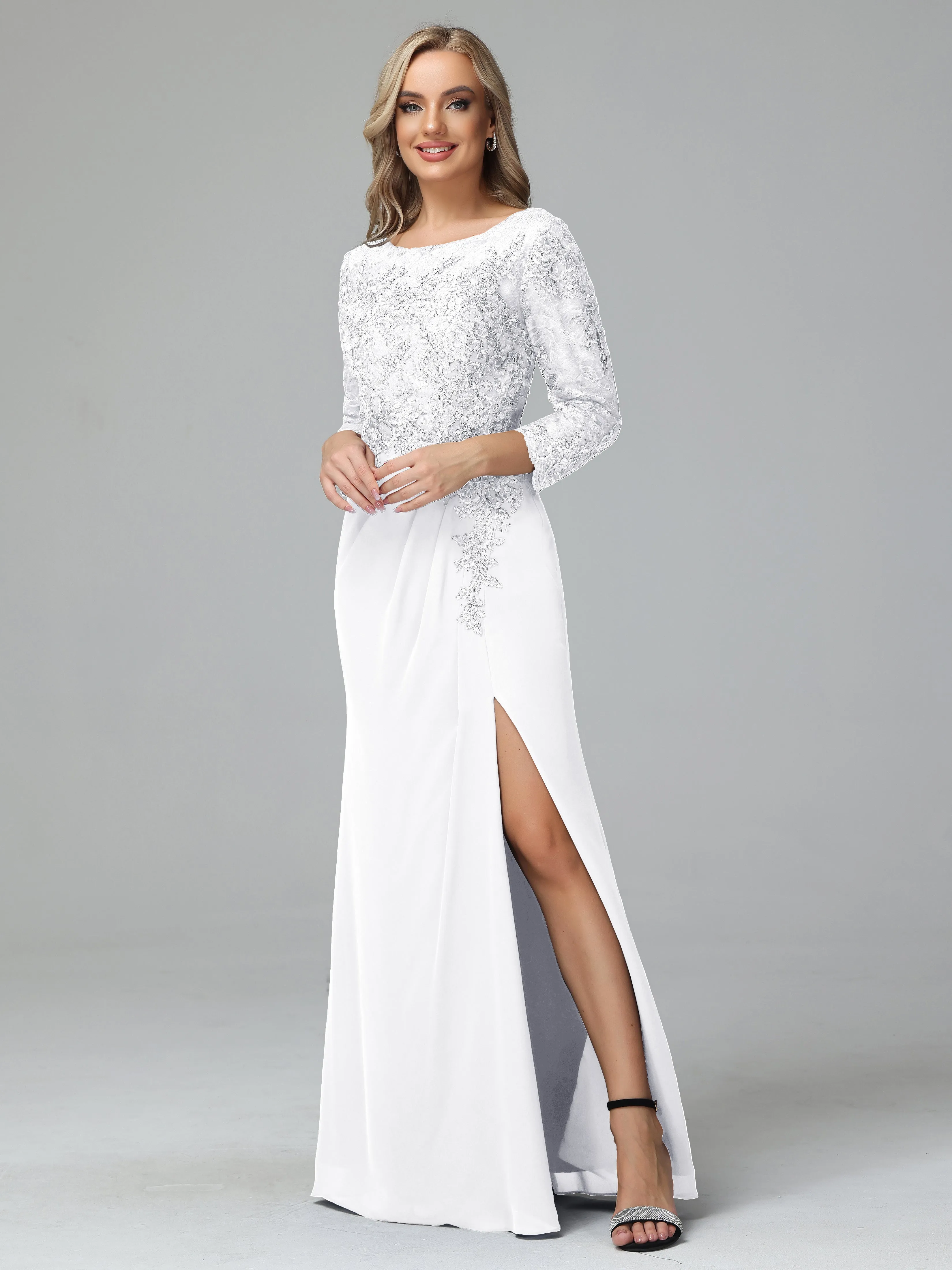 Round Neck Chiffon Mother of the Bride Dress With Split