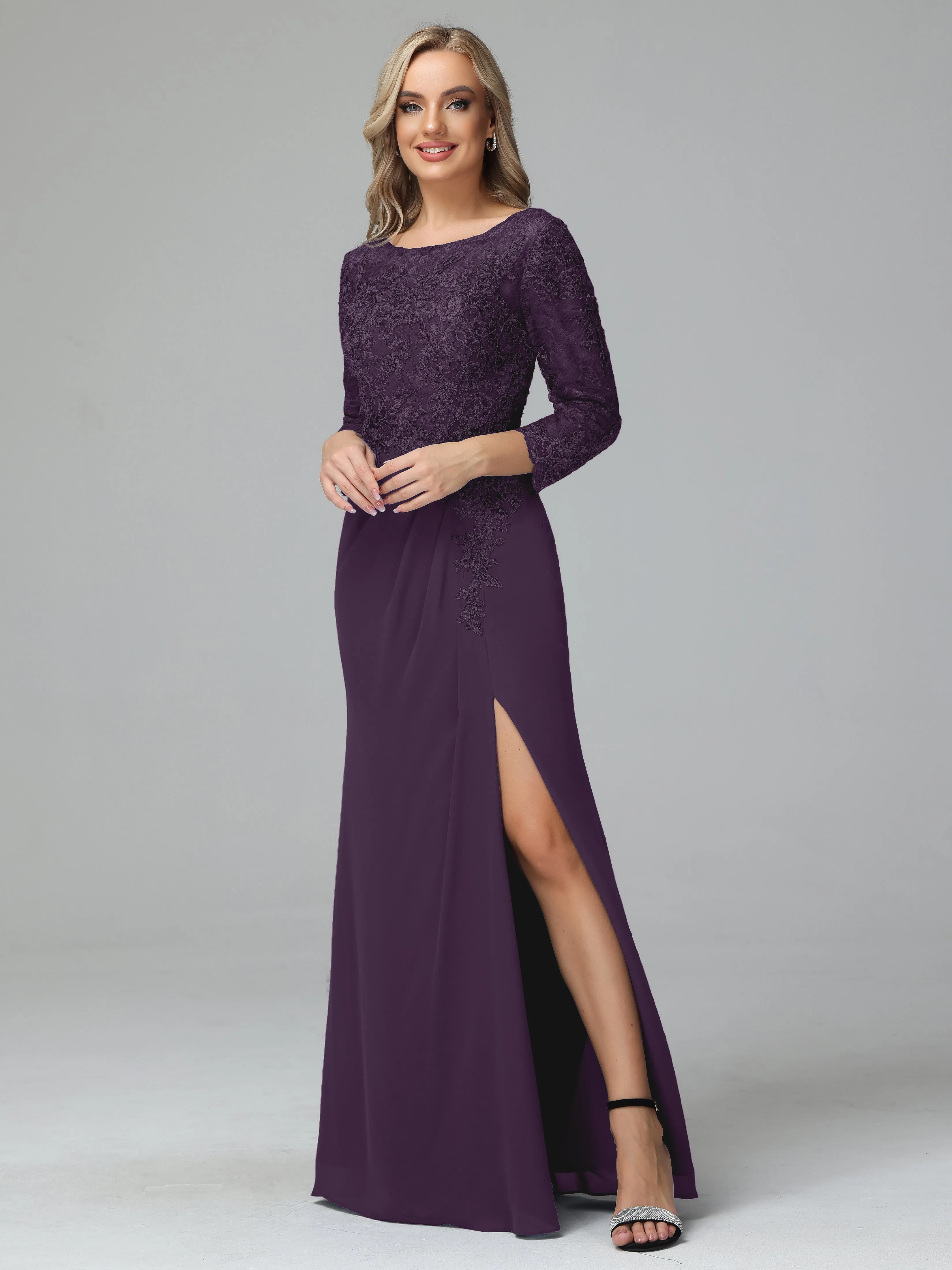 Round Neck Chiffon Mother of the Bride Dress With Split