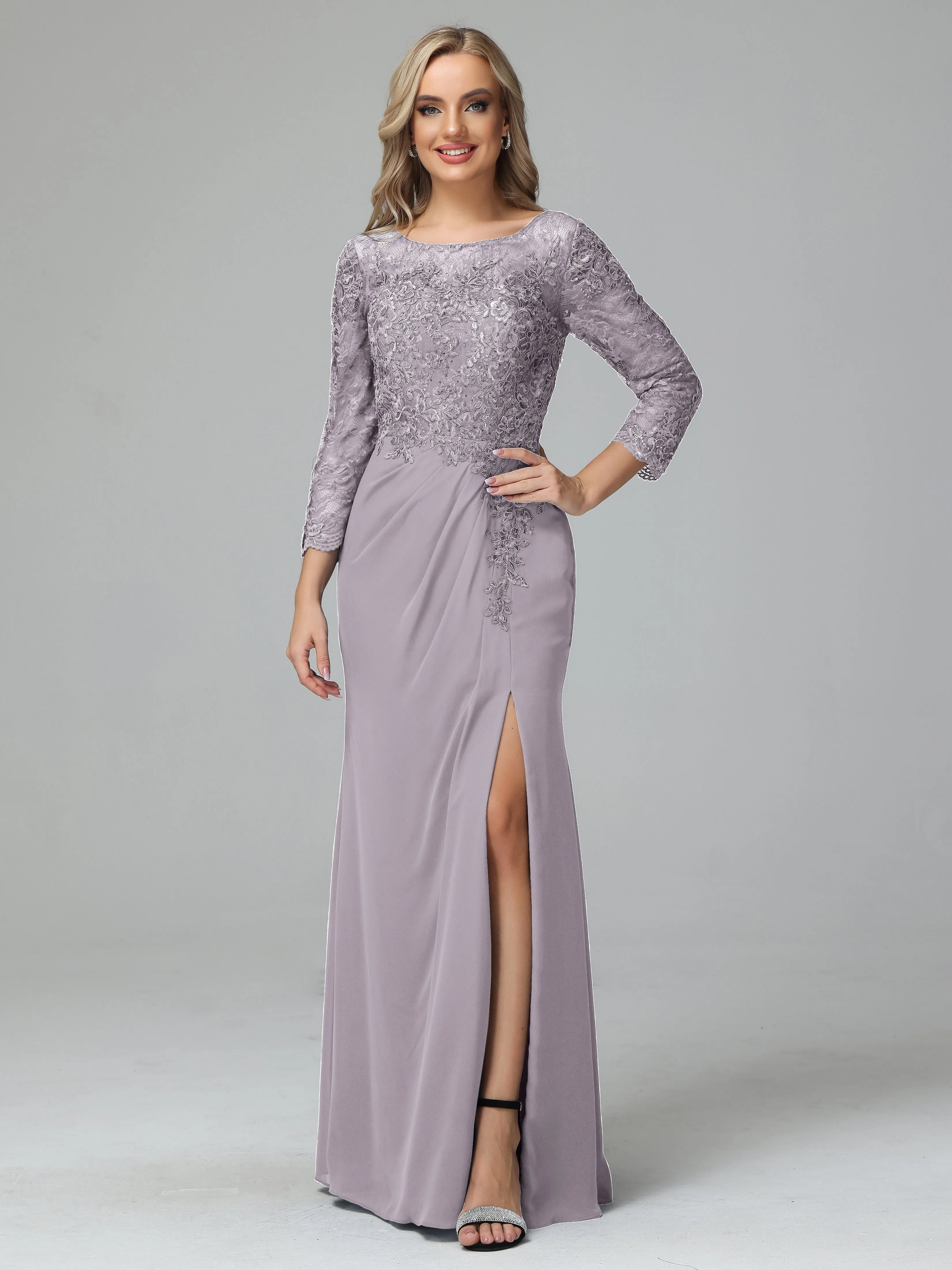 Round Neck Chiffon Mother of the Bride Dress With Split