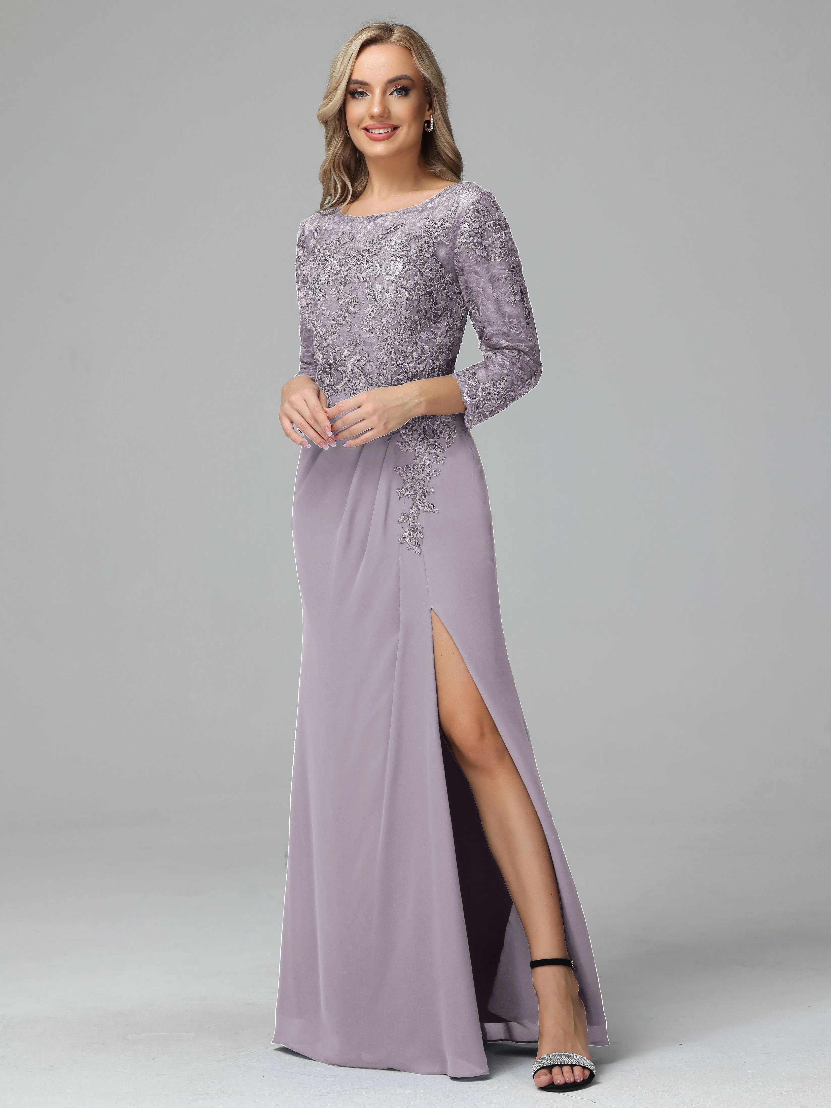 Round Neck Chiffon Mother of the Bride Dress With Split