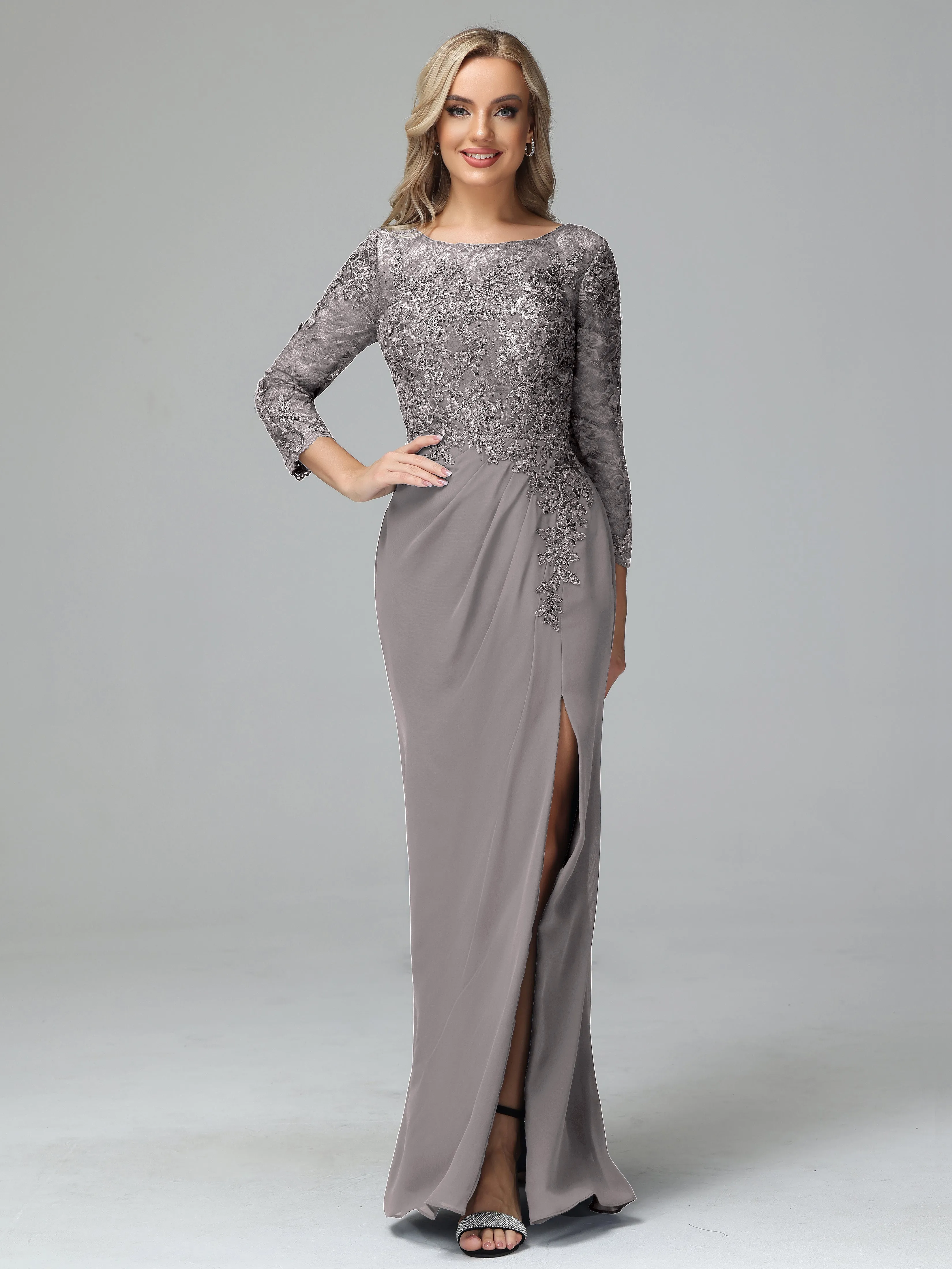 Round Neck Chiffon Mother of the Bride Dress With Split