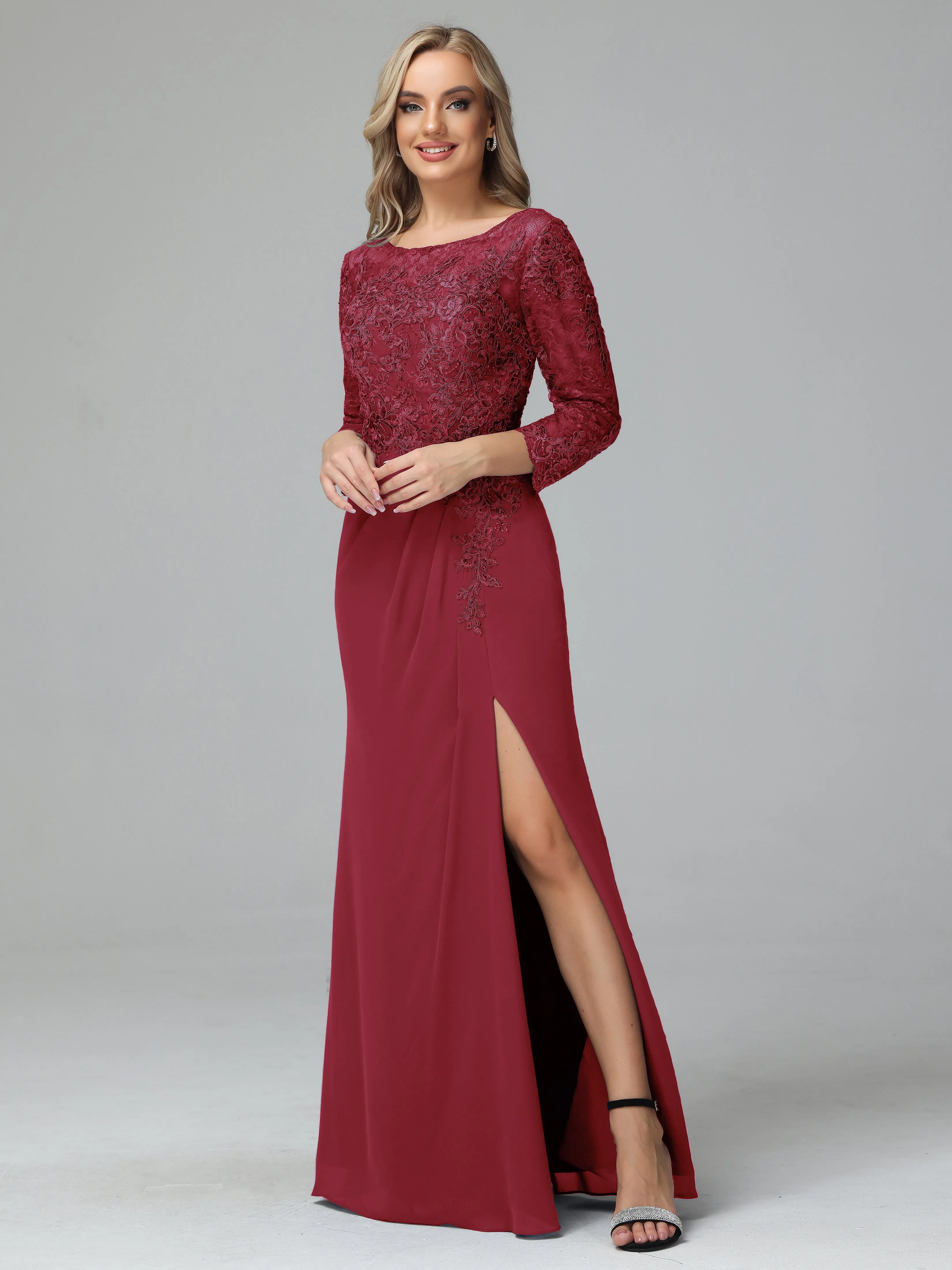 Round Neck Chiffon Mother of the Bride Dress With Split