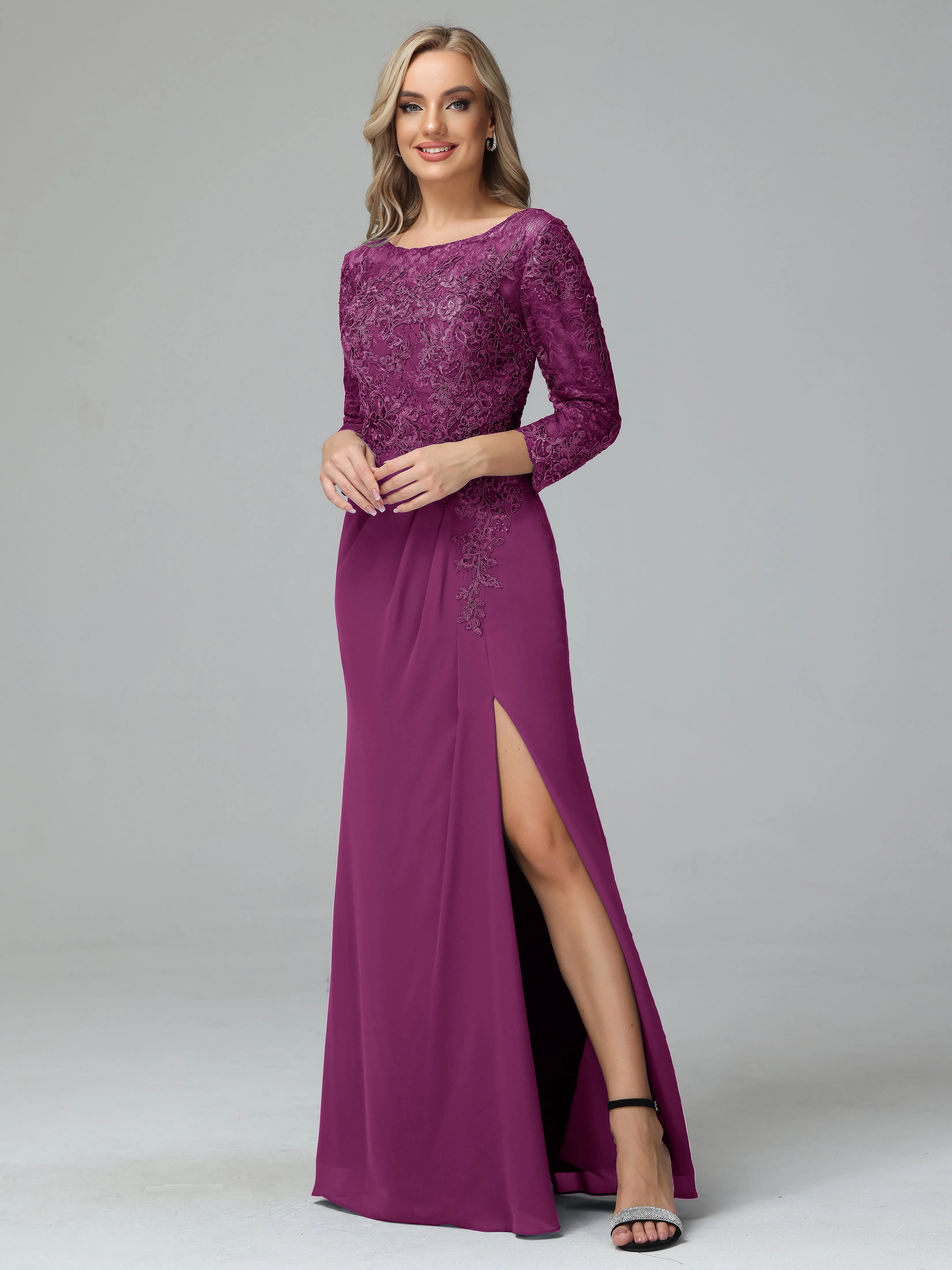 Round Neck Chiffon Mother of the Bride Dress With Split