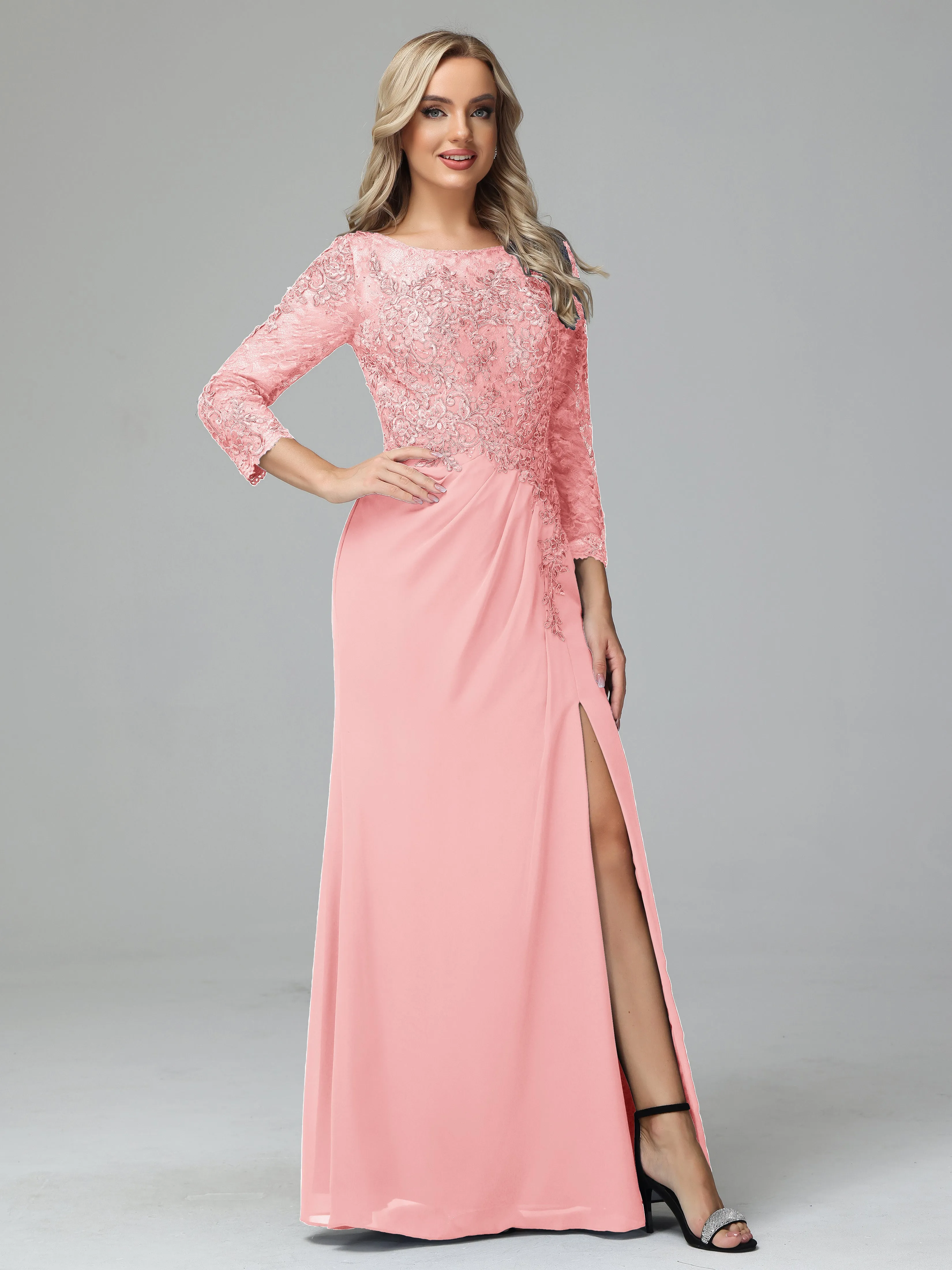 Round Neck Chiffon Mother of the Bride Dress With Split