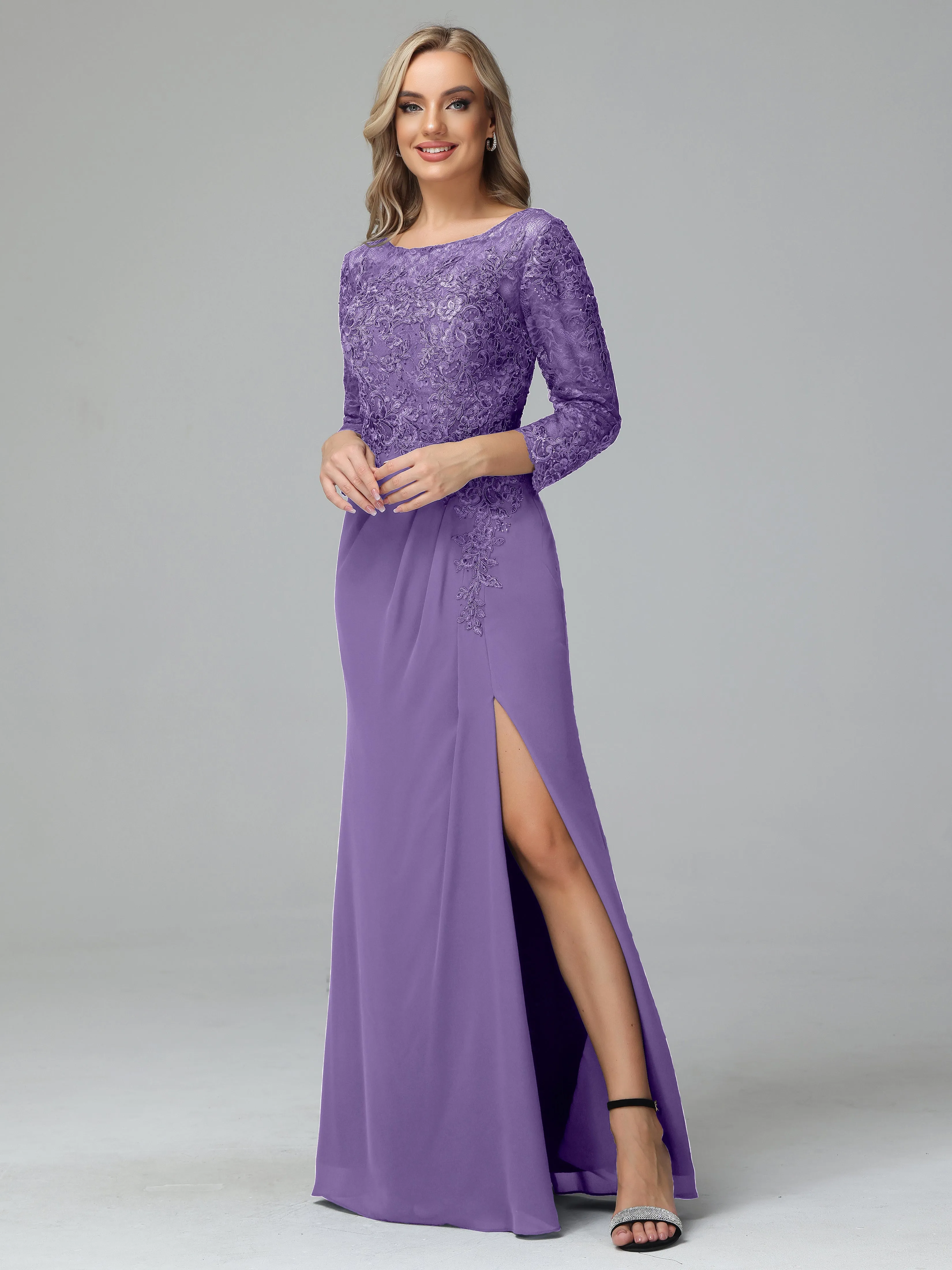 Round Neck Chiffon Mother of the Bride Dress With Split